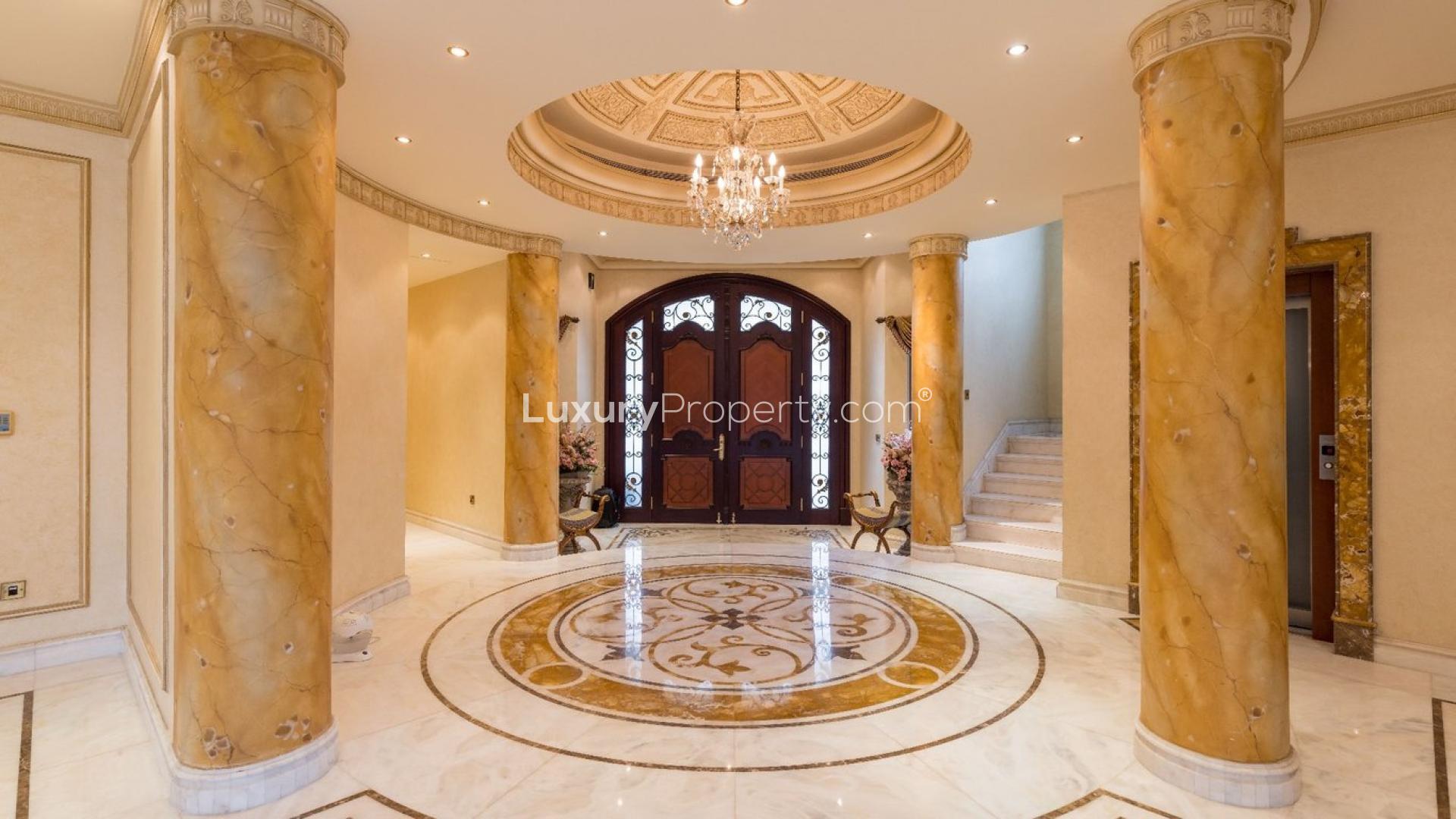 Luxurious villa interior with marble floors and chandeliers, Palm Jumeirah Signature Villa