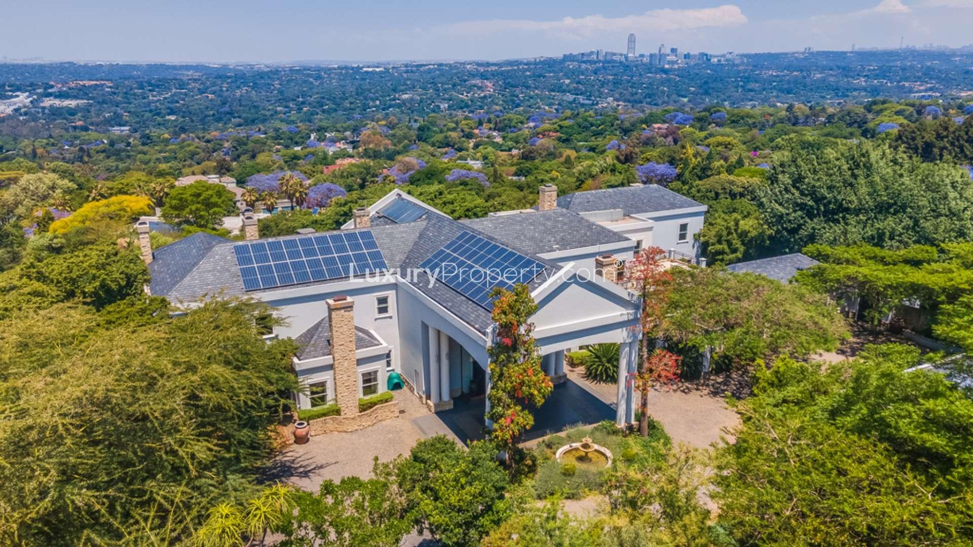 Aerial view of 6-bedroom Georgian manor with pool on Mount Street, Sandton
