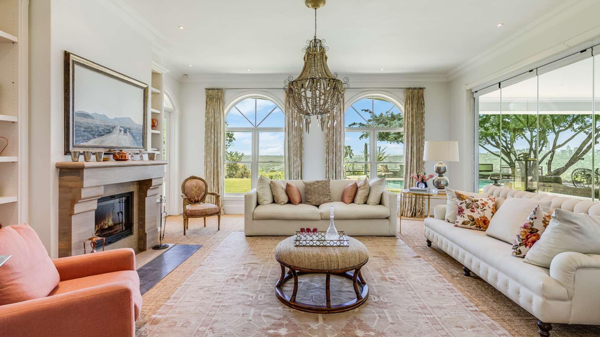 Aerial view of 6-bedroom Georgian manor with solar panels on Mount Street, Sandton