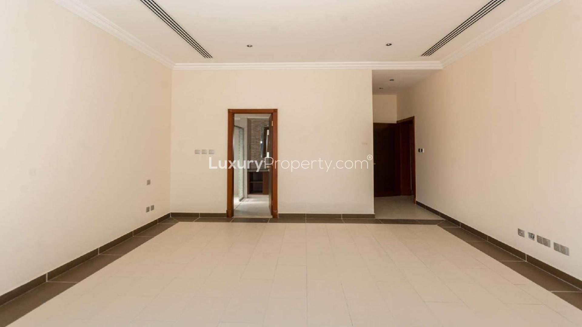 Contemporary six-bedroom villa exterior at Orange Lake, Jumeirah Golf Estates, for sale