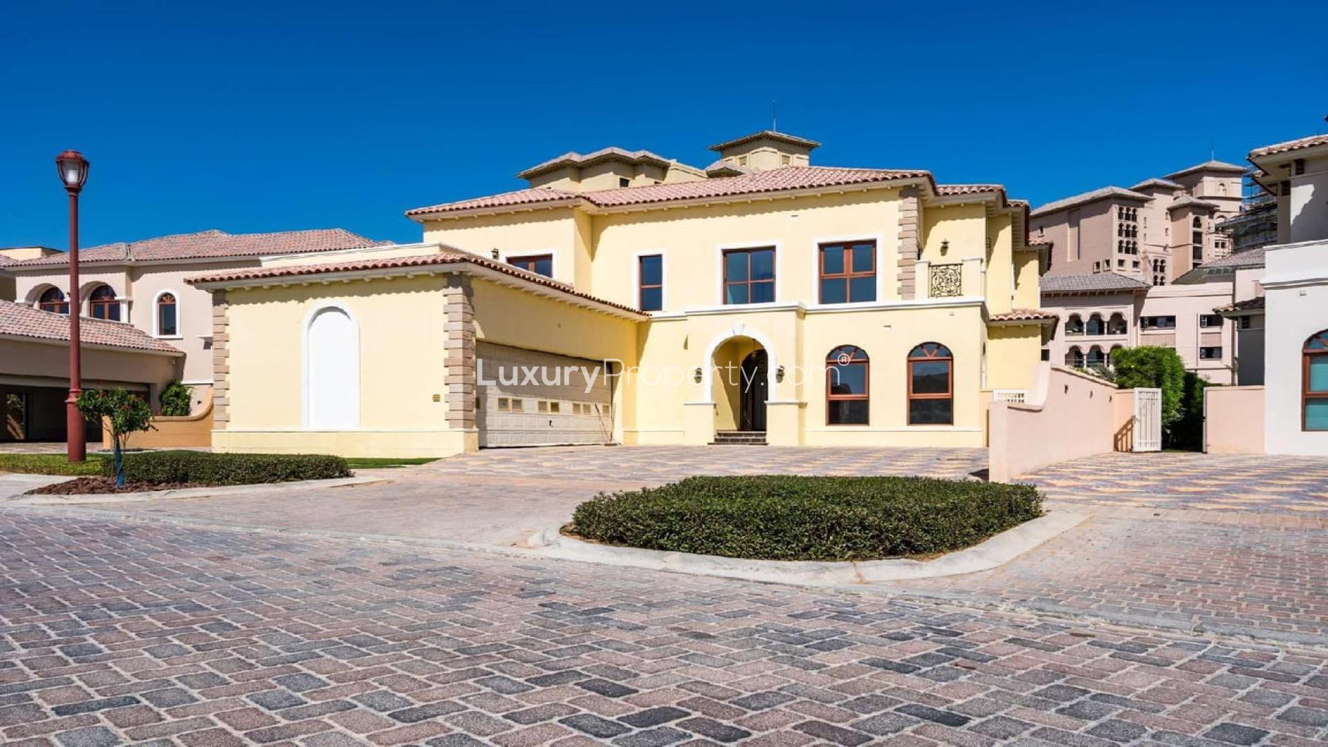 Grand 6-bedroom villa exterior in Jumeirah Golf Estates, Fire community, for sale