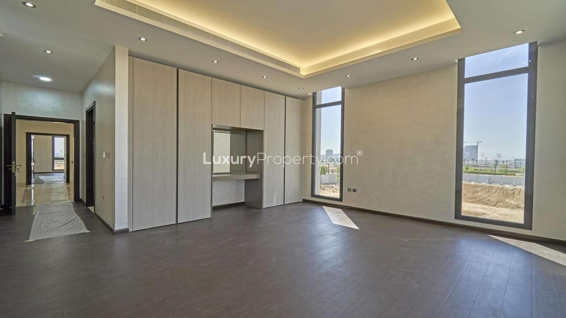 Ultra high-end villa exterior in Dubai Hills Estate, featuring modern architecture and lush landscaping