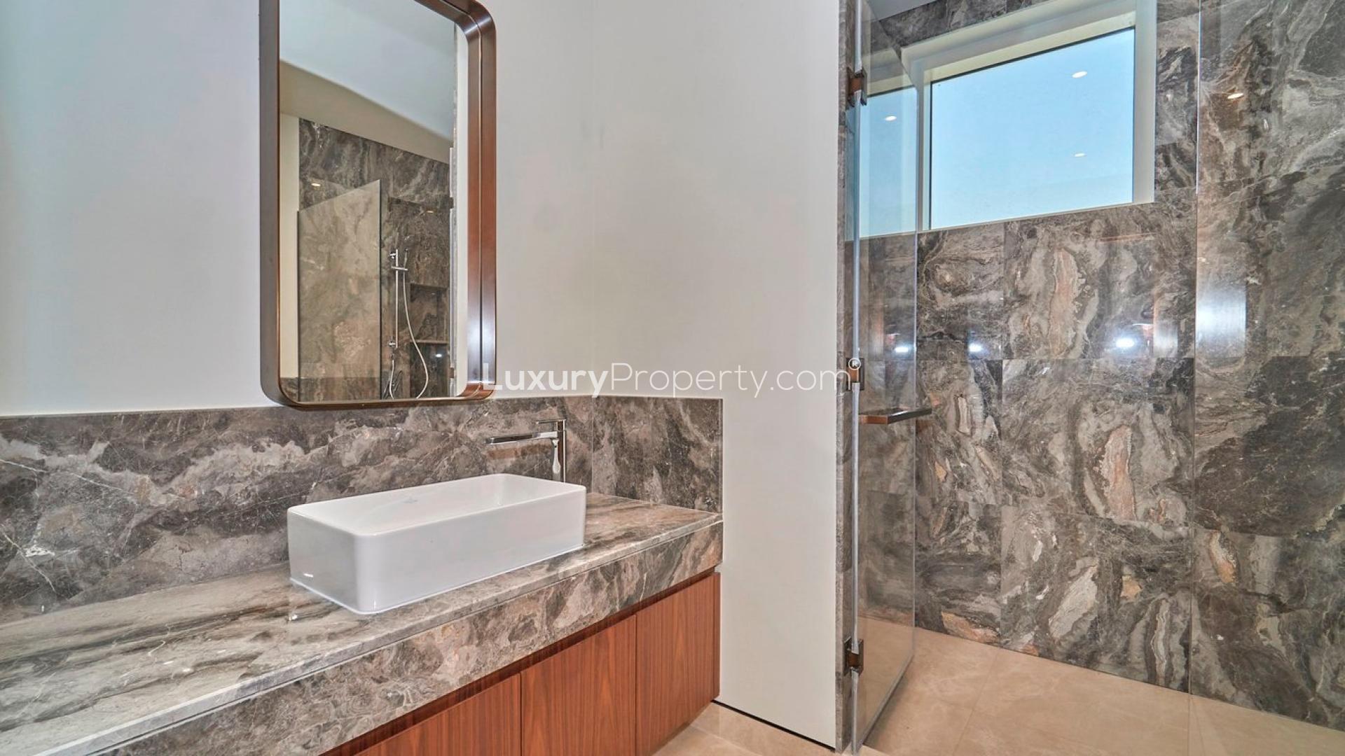 6-bedroom villa exterior in Golf Place, Dubai Hills Estate with lush park view