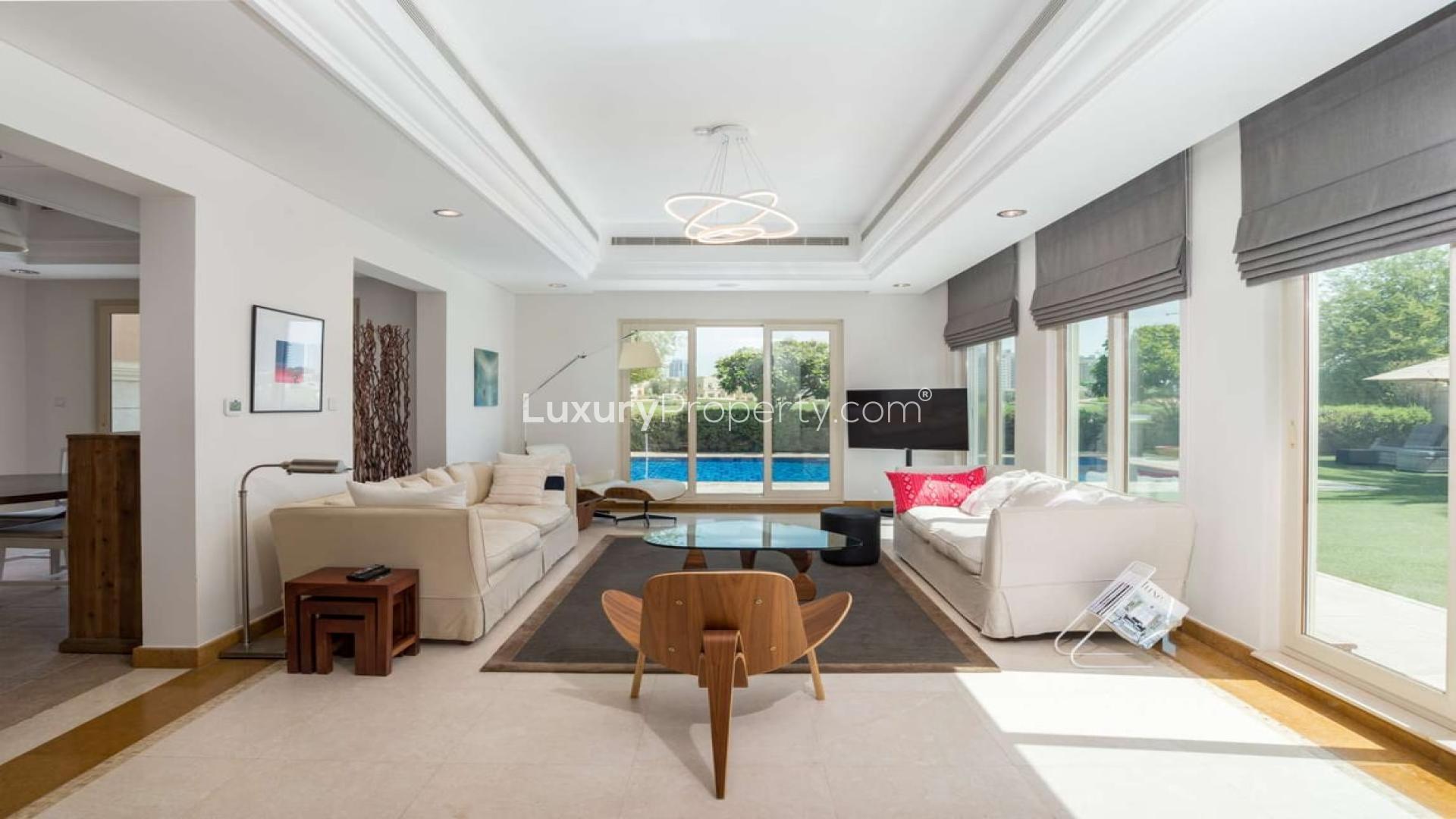 Front view of luxury 6-bedroom villa for sale in Victory Heights, Dubai Sports City