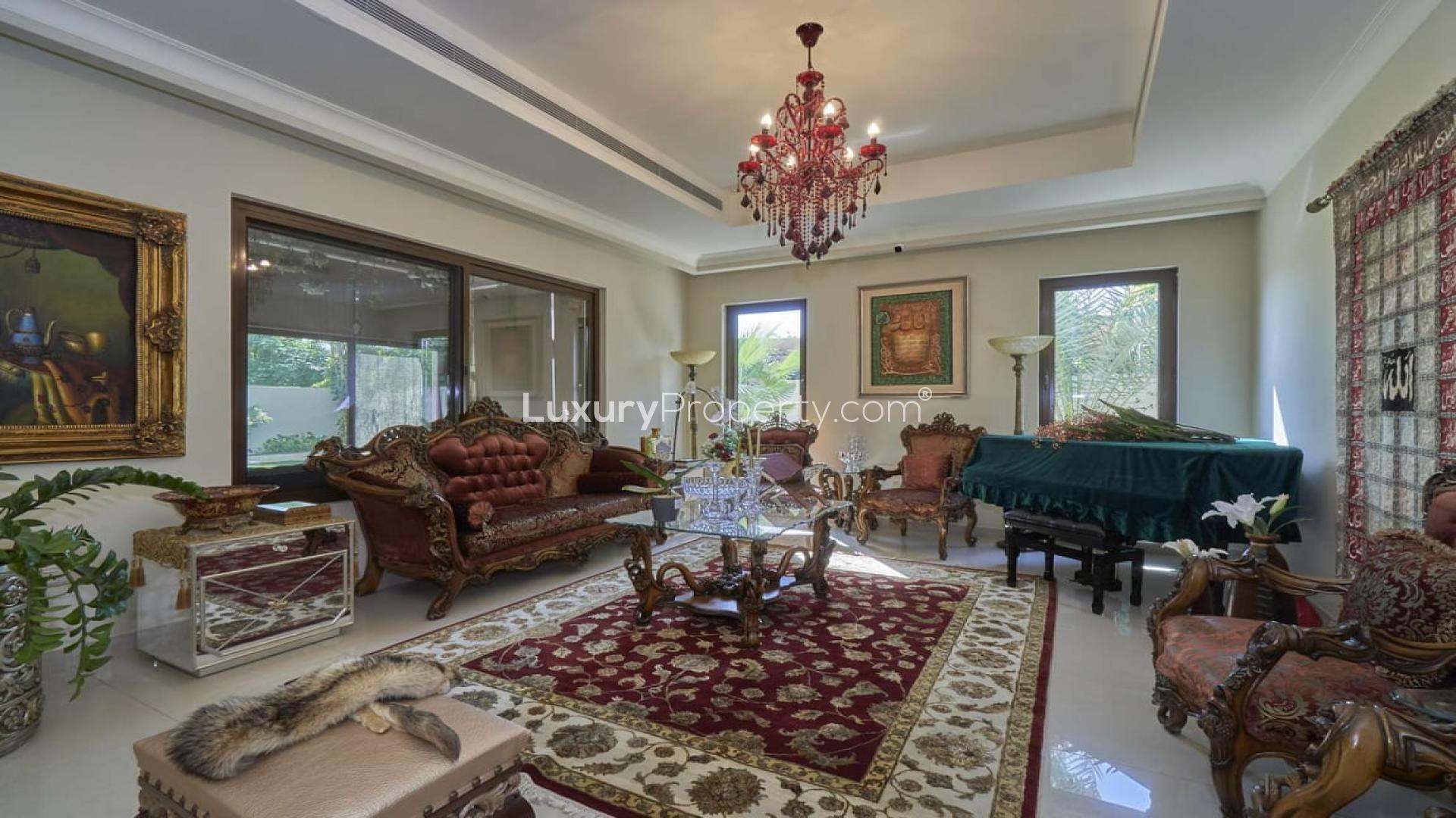Luxurious living room in six-bedroom villa, Rasha, Arabian Ranches 2, for sale