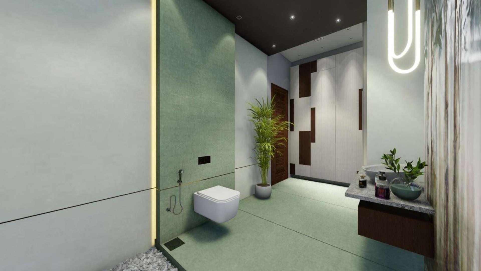 Modern 6-bedroom villa exterior at sunset, Dubai Hills Estate, for sale