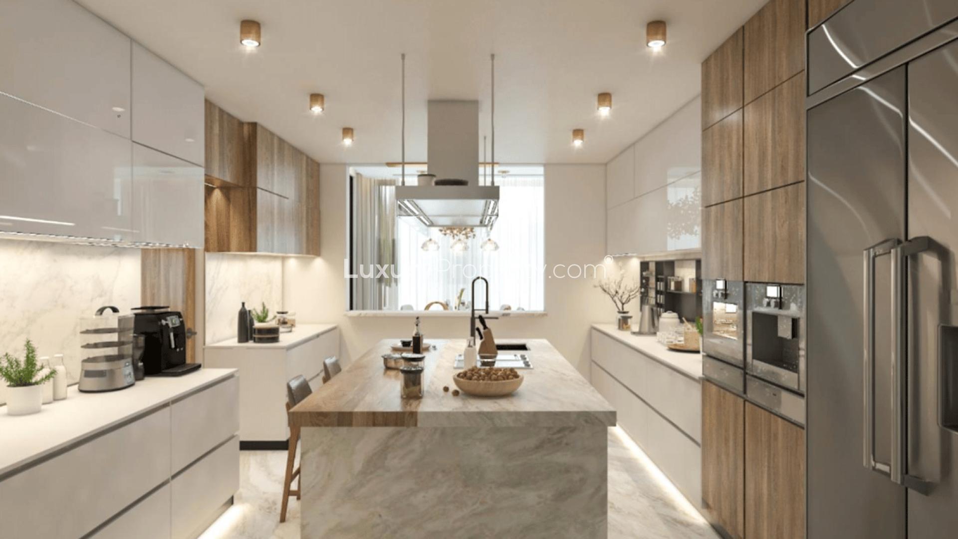 Luxurious kitchen in 6-bedroom villa, Paradise Hills, Golf City, marble island, modern appliances