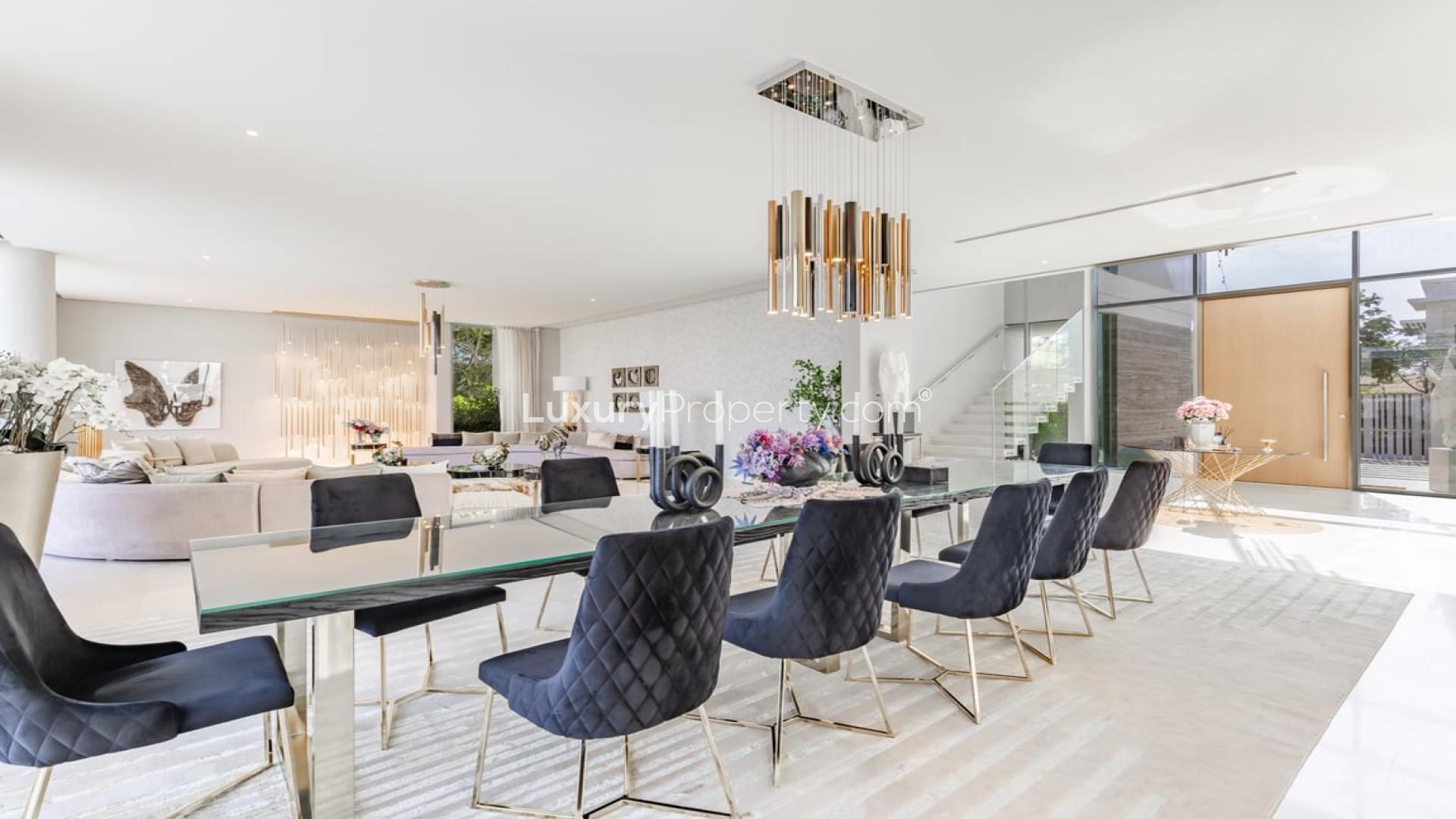 Elegant living room in 6-bed villa, Fairways Vistas, Dubai Hills Estate, modern decor