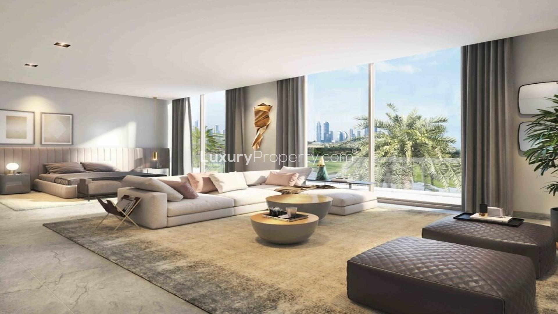 Modern corner villa with large windows in Dubai Hills Estate, Golf Place community