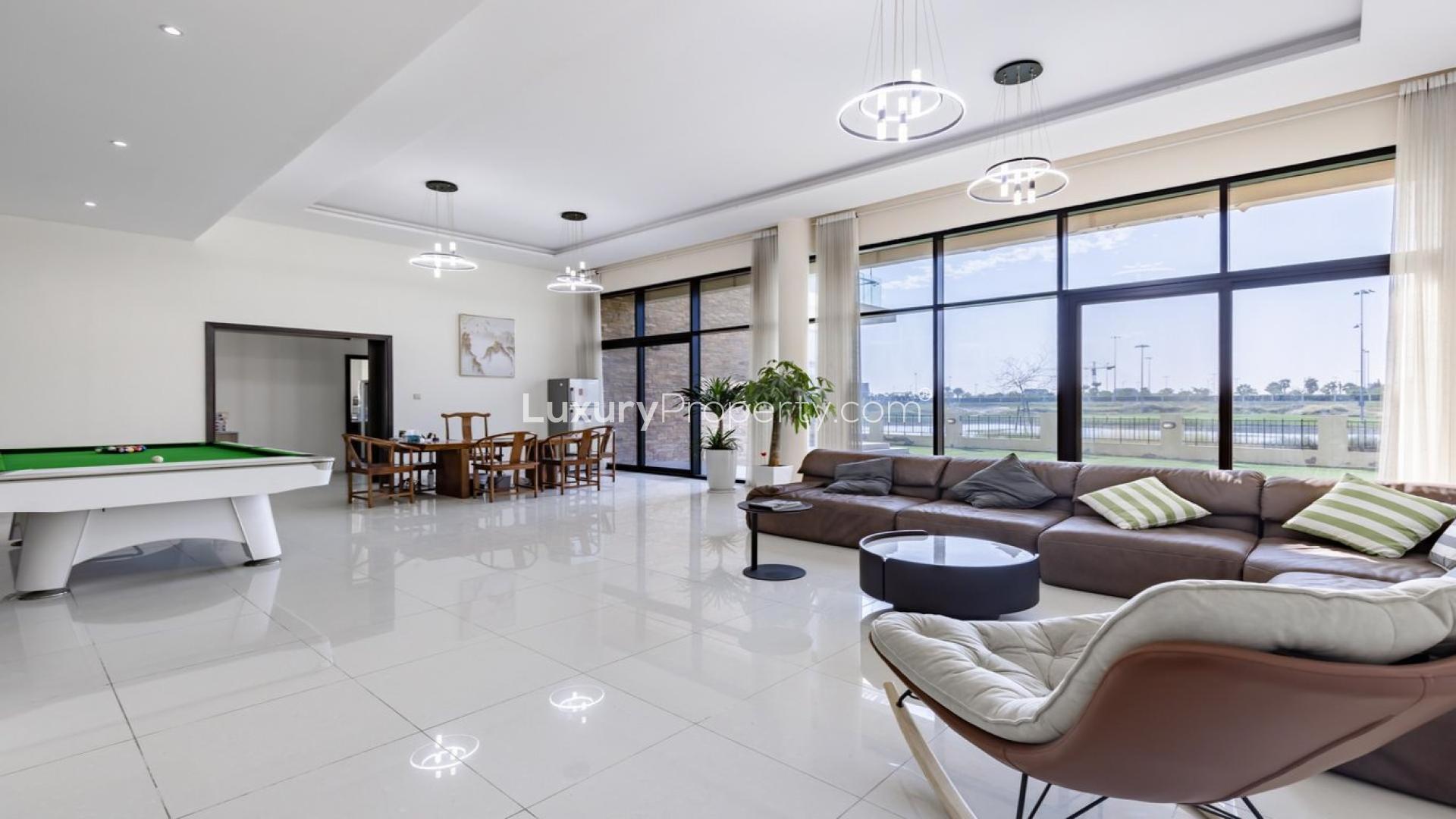 Luxurious 6-bed villa exterior with patio in Silver Springs, Damac Hills, for sale