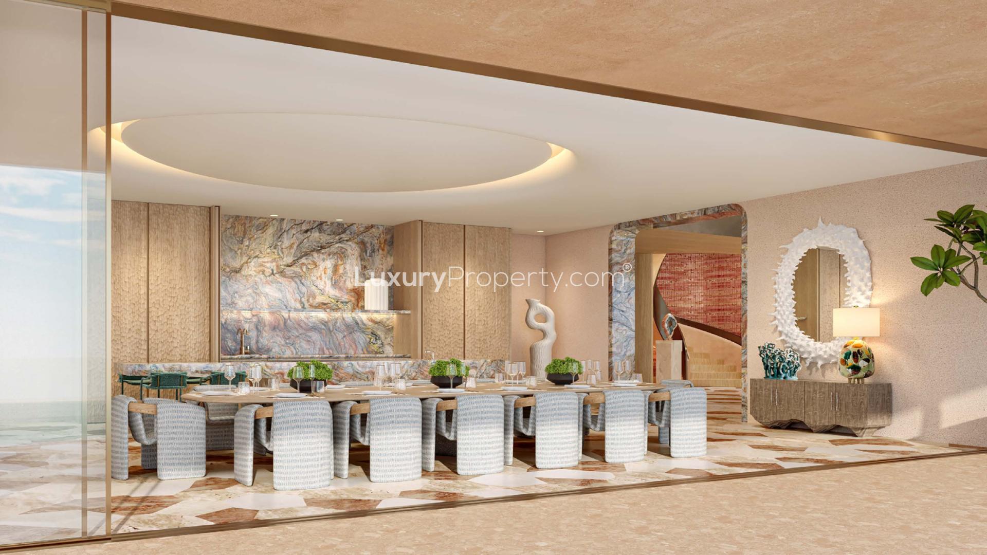 Luxurious living room in 6-bedroom apartment, Jumeirah Asora Bay, elegant furniture and decor