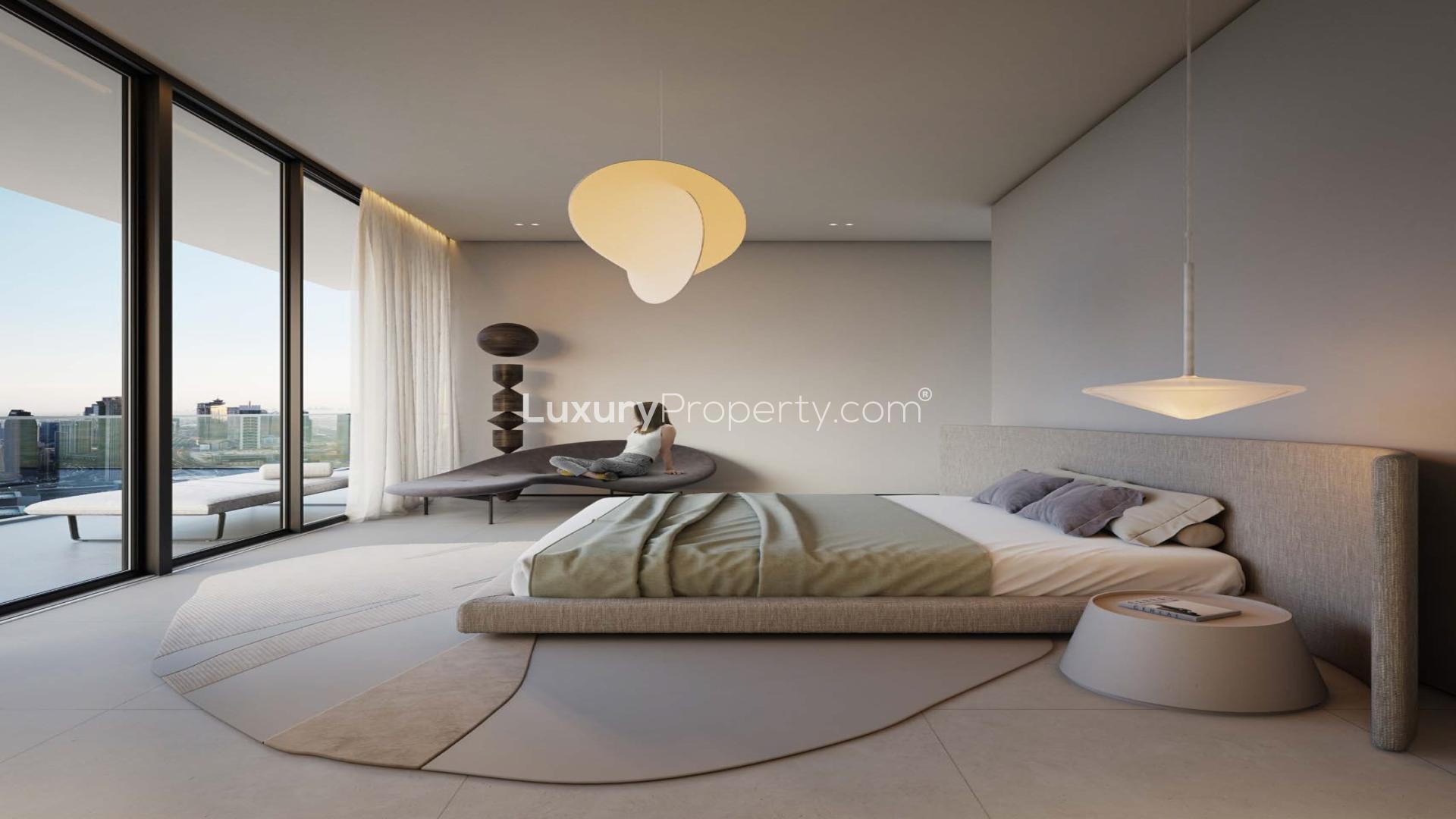 Luxury bedroom in 6-bedroom apartment, Akala Hotels, DIFC, featuring modern design and city views