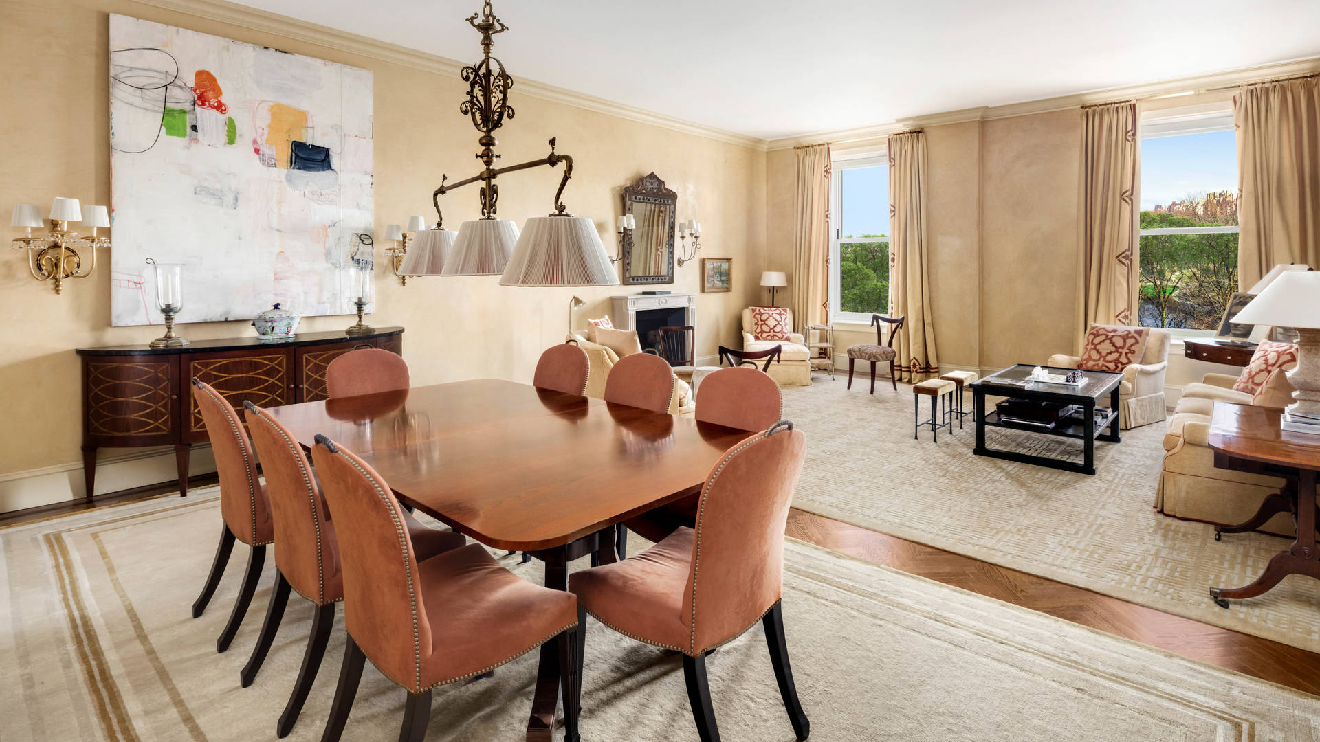 Luxurious living room in Manhattan apartment, elegant decor, large windows, Ref LP01573