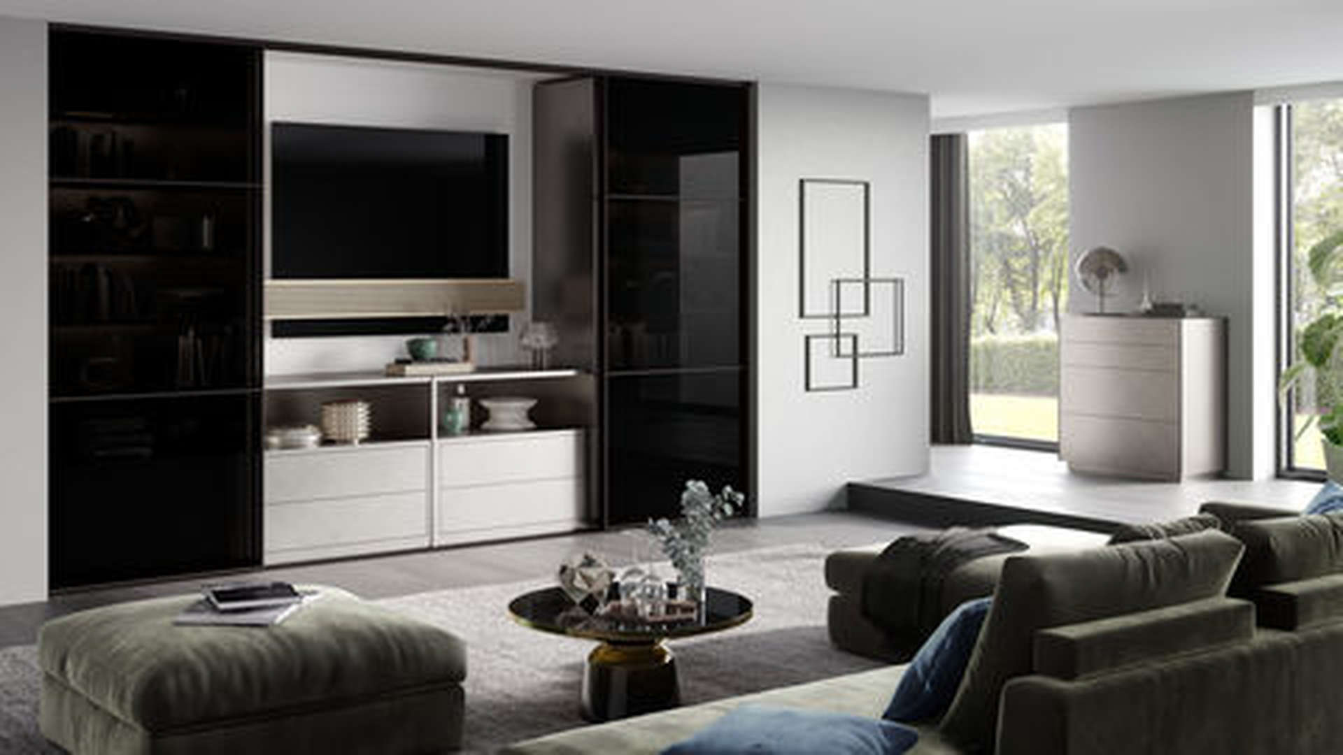 Modern kitchen interior in Lagos duplex apartment, featuring sleek design and open shelving