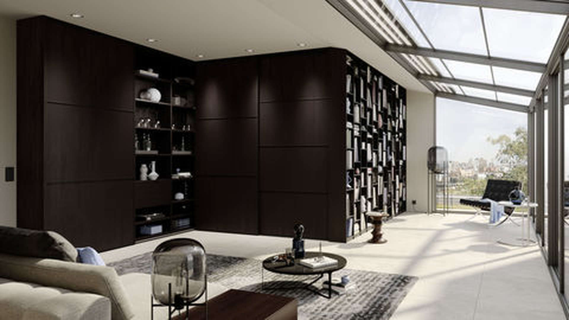 Luxurious living room in two-level Ikoyi apartment, featuring modern decor and large windows