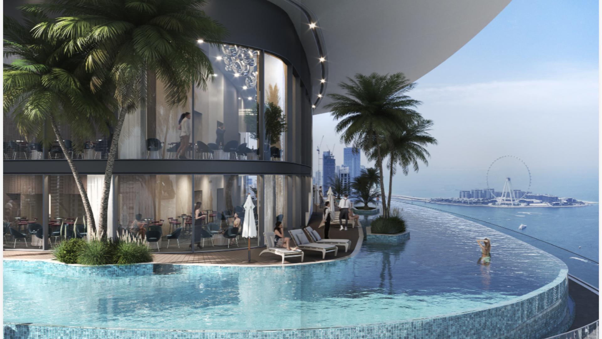 Luxurious Dubai Marina penthouse living room with ocean view and elegant modern decor