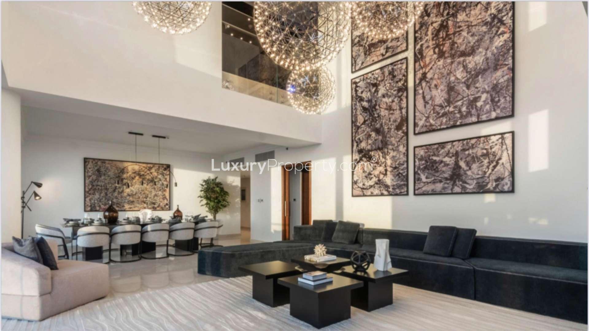 Luxurious living room in three-floor penthouse, Boulevard Point, Downtown Dubai, with panoramic views