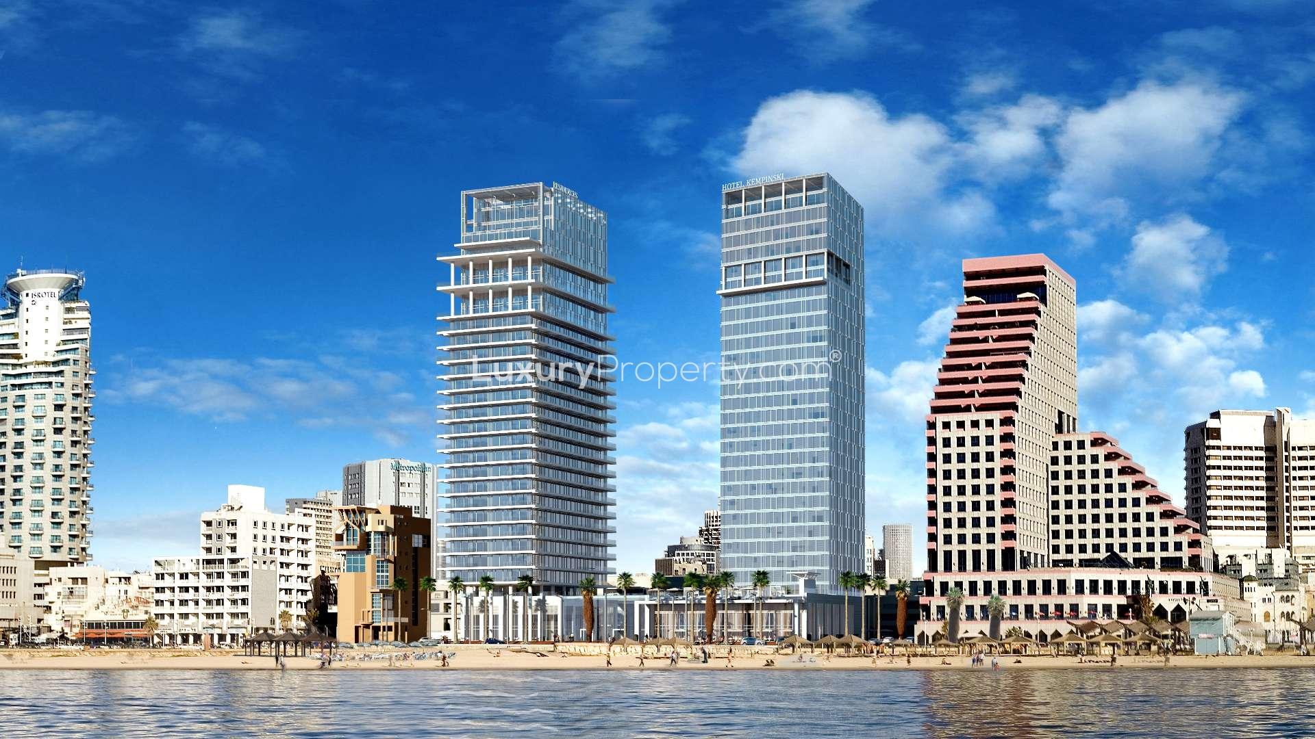 Luxurious penthouse living room with ocean view in David Promenade Residences, Tel Aviv