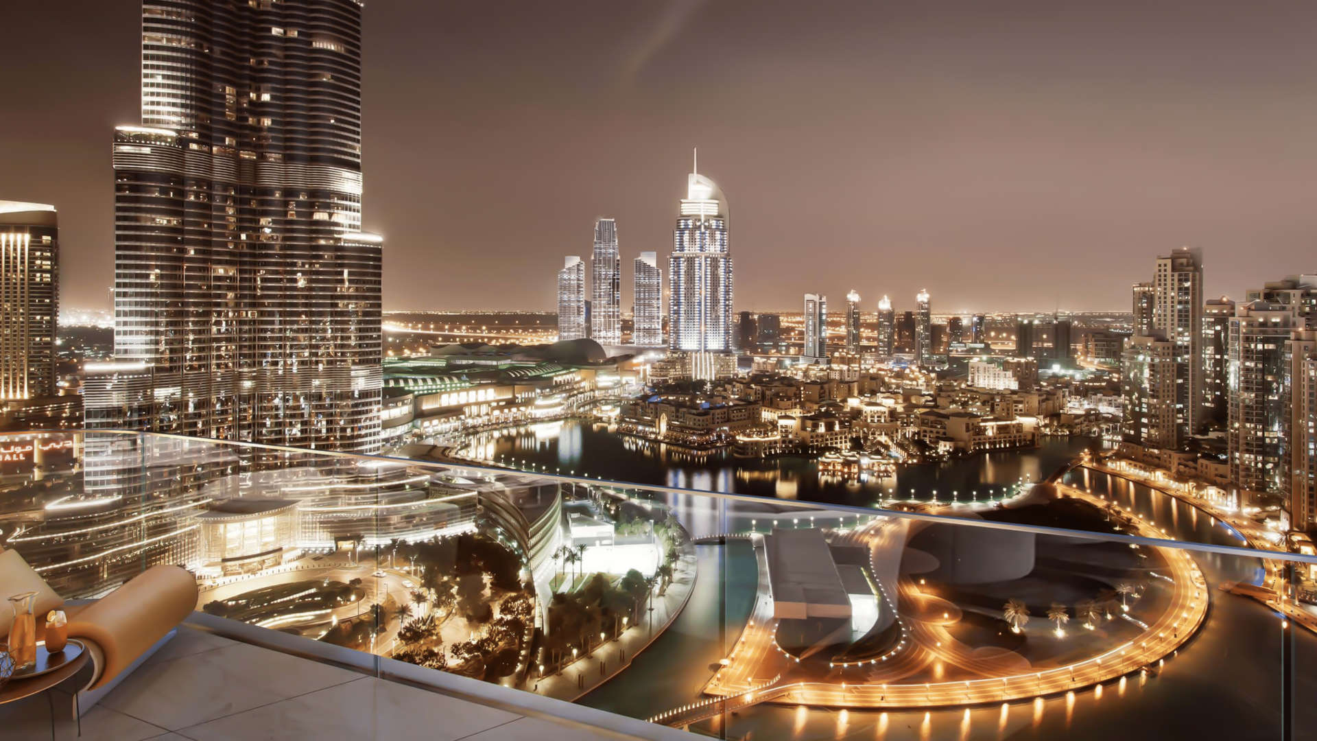 Luxurious six-bedroom penthouse living room with city view in IL Primo, Downtown Dubai