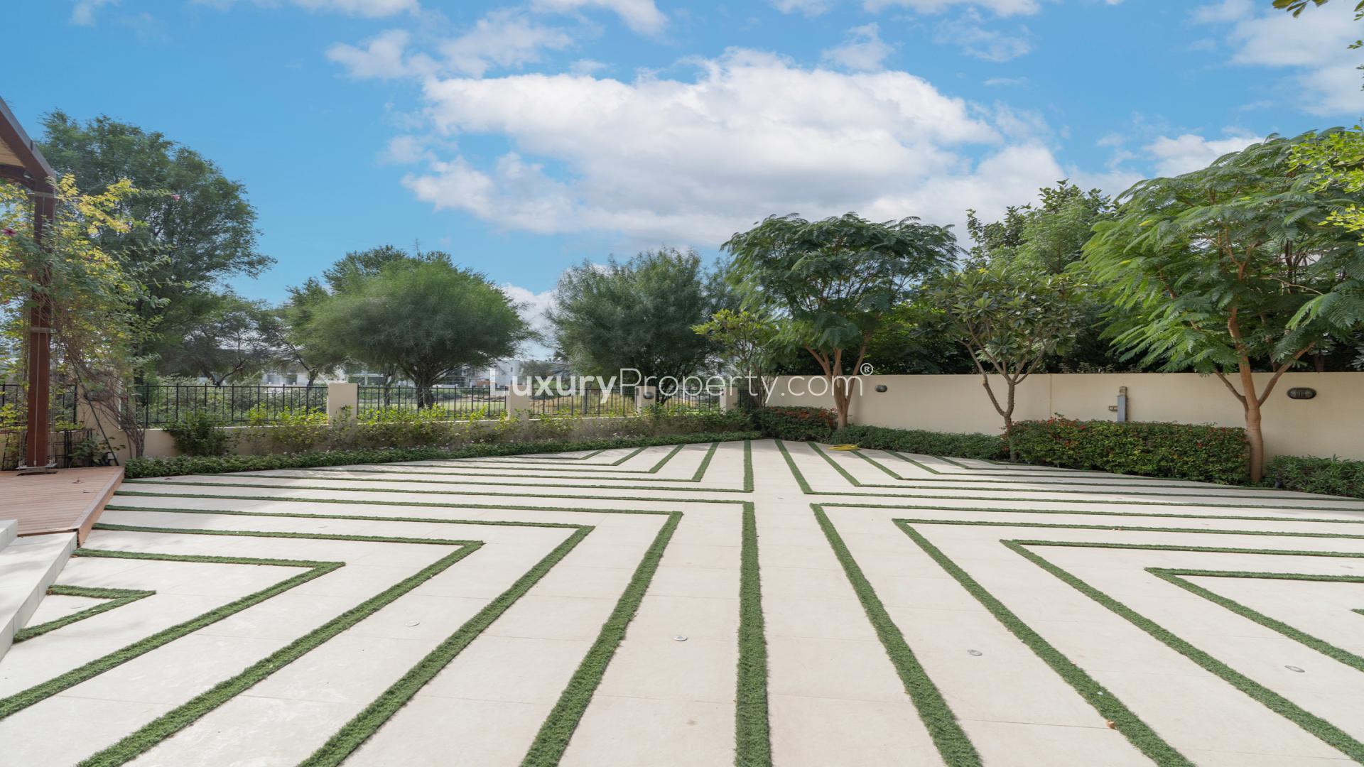 Luxury villa exterior with modern design in Damac Hills, Brookfield 1, for rent