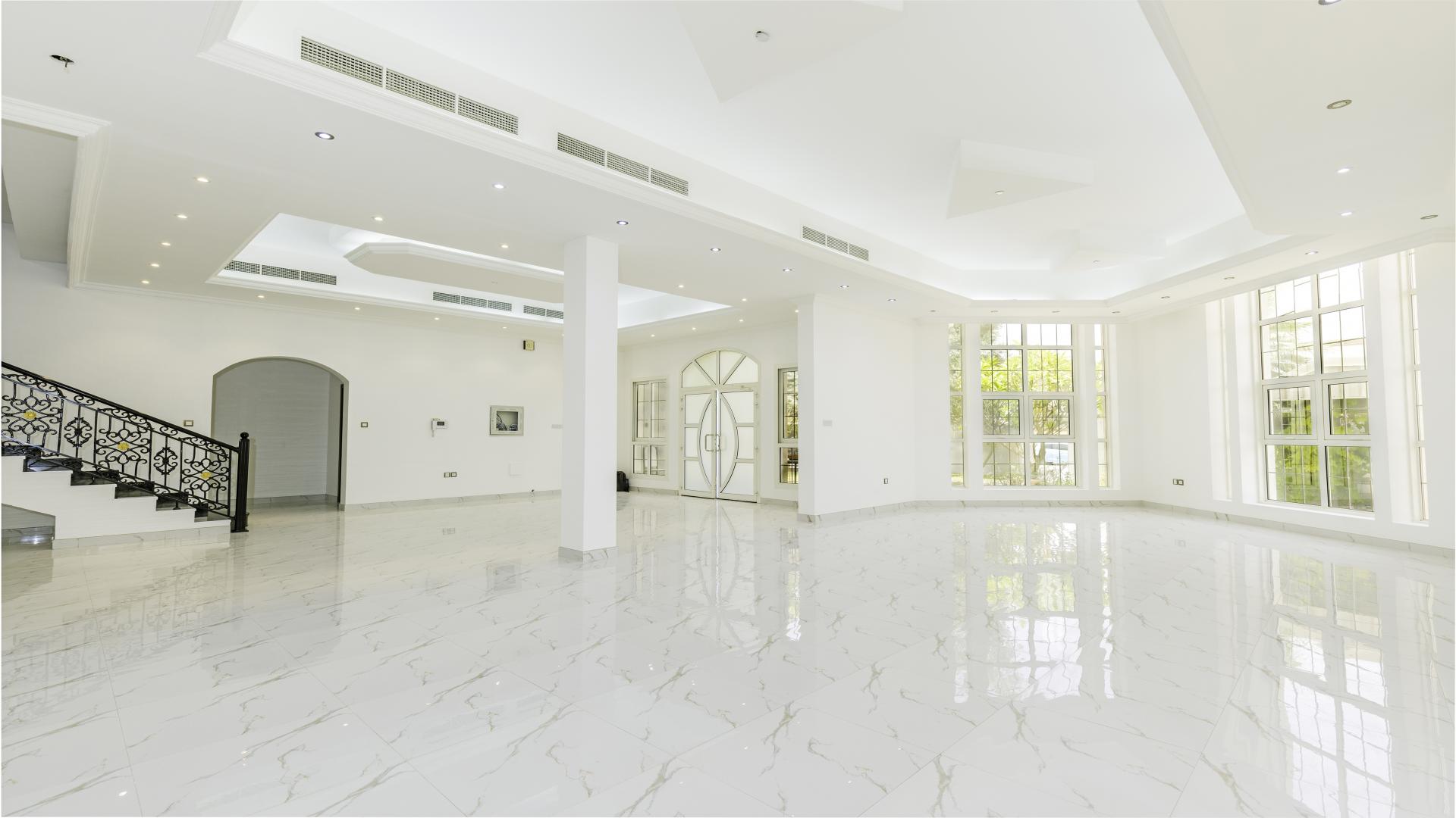 Front entrance of fully upgraded villa in Al Barsha South, featuring elegant architecture