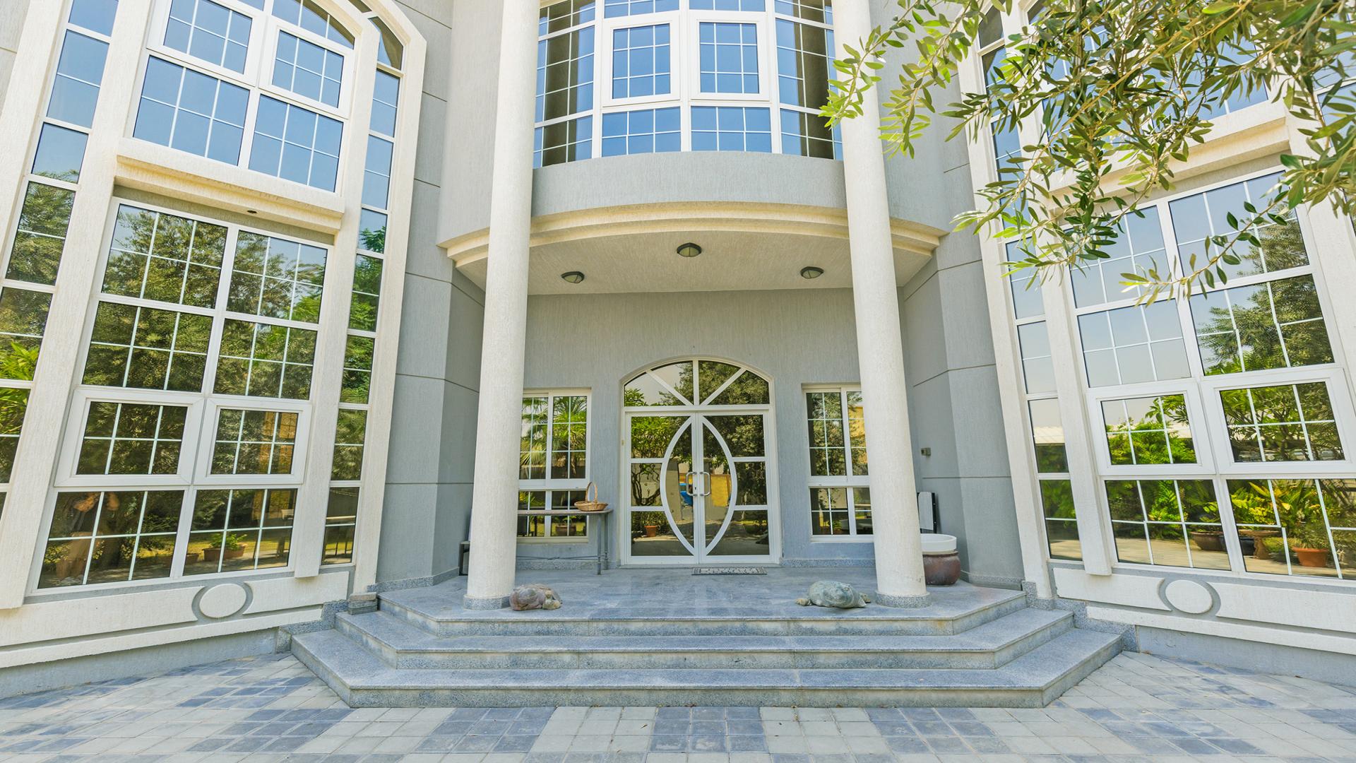 Fully upgraded villa entrance with large windows in Al Barsha South, available for rent