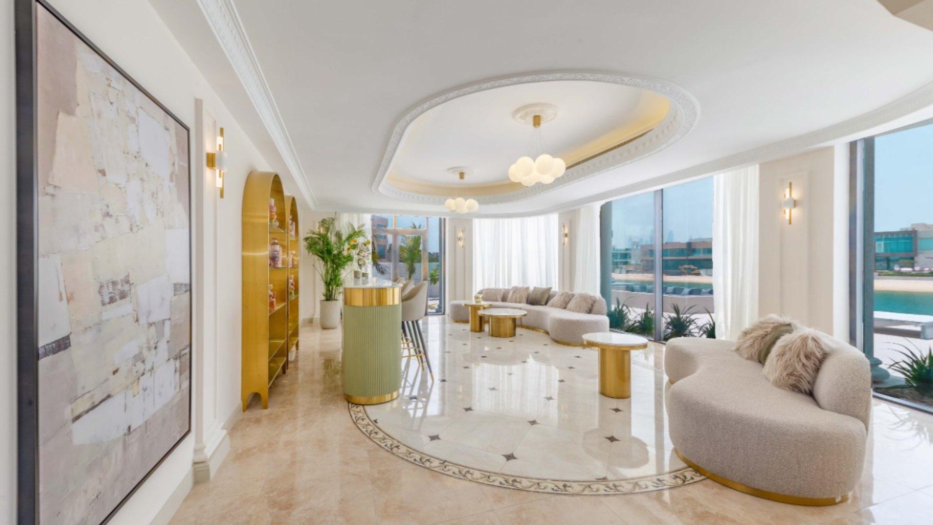 Triple storey luxury villa exterior at night, Palm Jumeirah Signature Villas, for rent