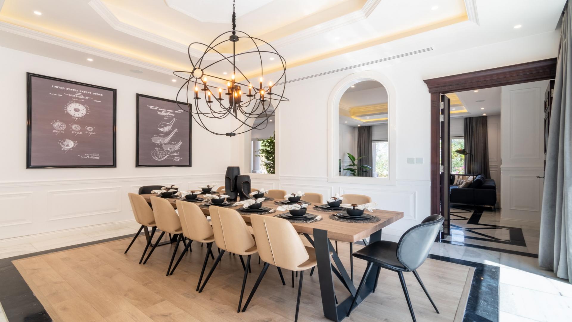 Stunning six-bedroom villa exterior in Jumeirah Golf Estates, Earth community, Dubai for rent