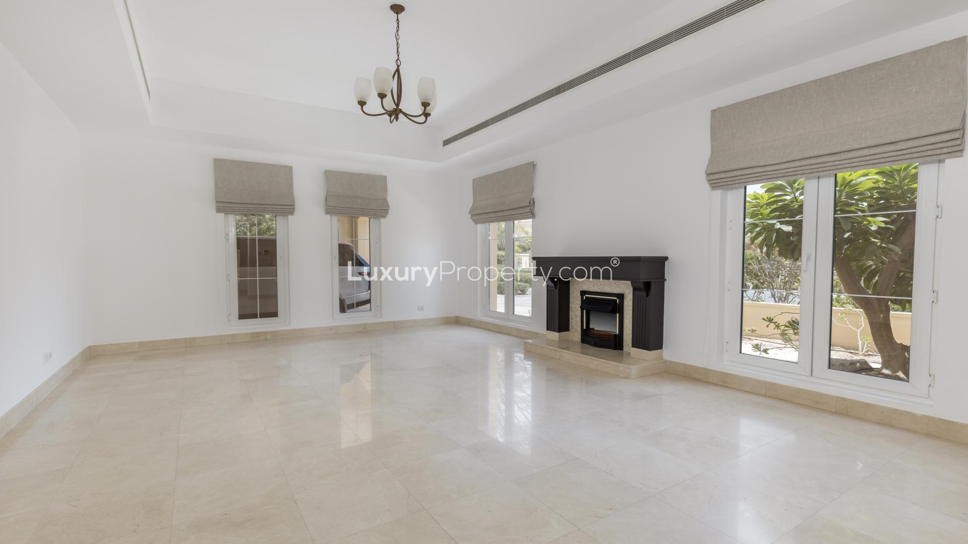 Bright living room with large windows in Mirador villa, Arabian Ranches