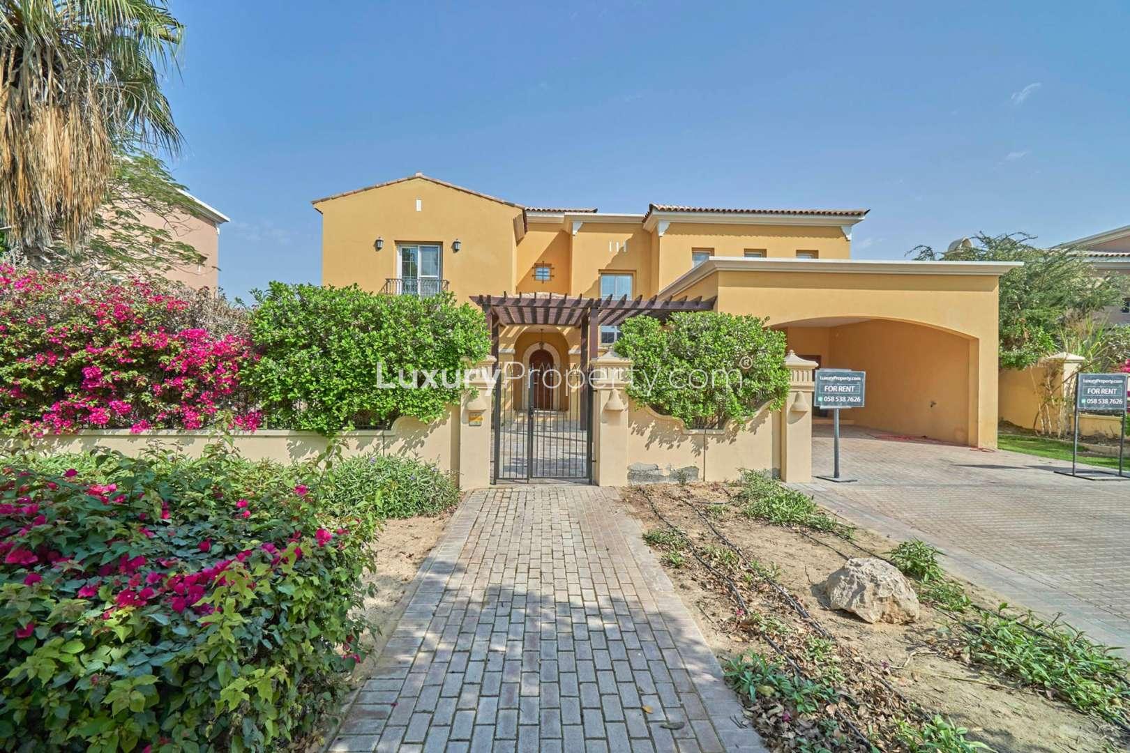 Empty living room with marble flooring in Mirador La Coleccion villa, Arabian Ranches