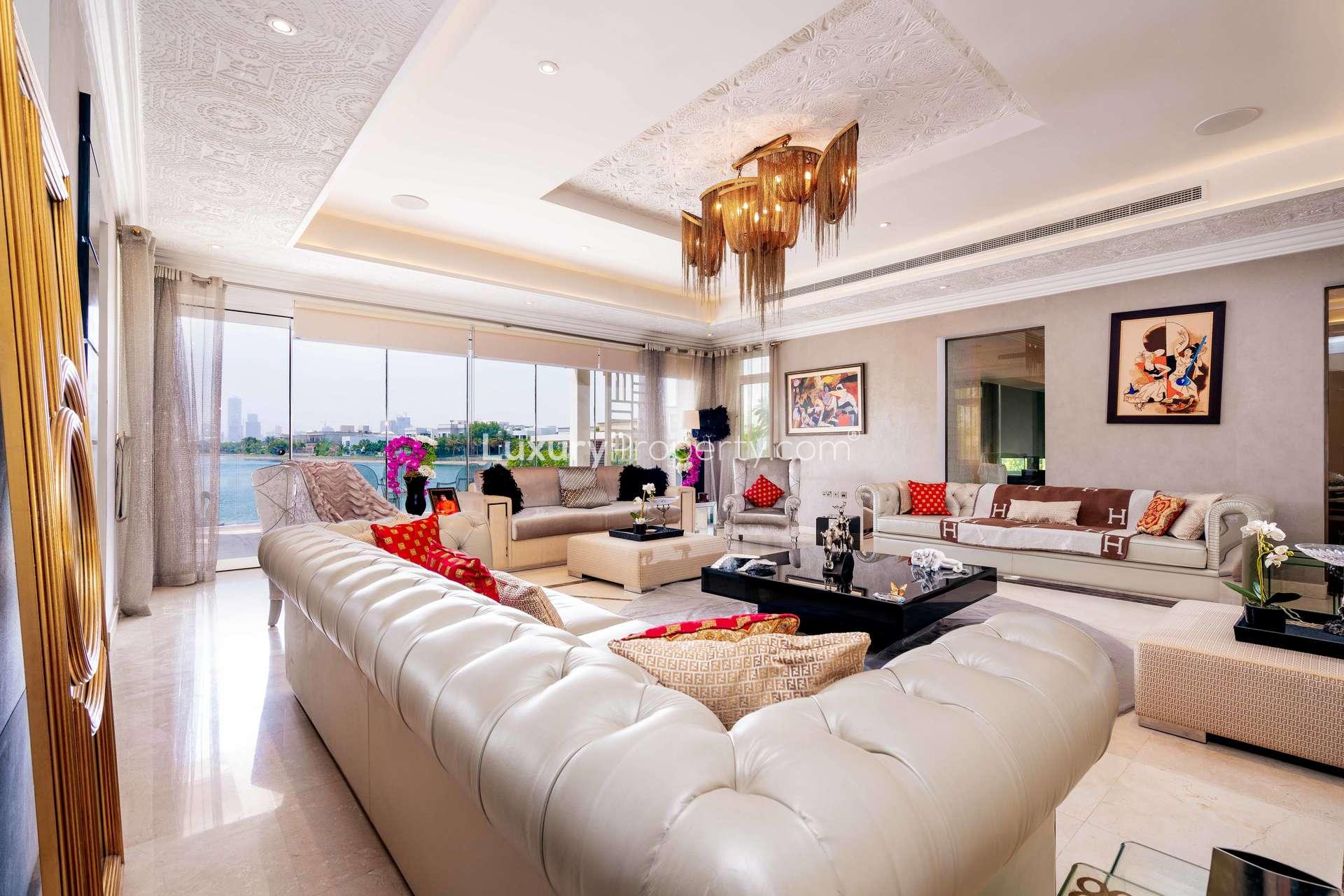 Luxury interior of 6-bedroom Fendi mansion in Emirates Hills, featuring elegant staircase and decor
