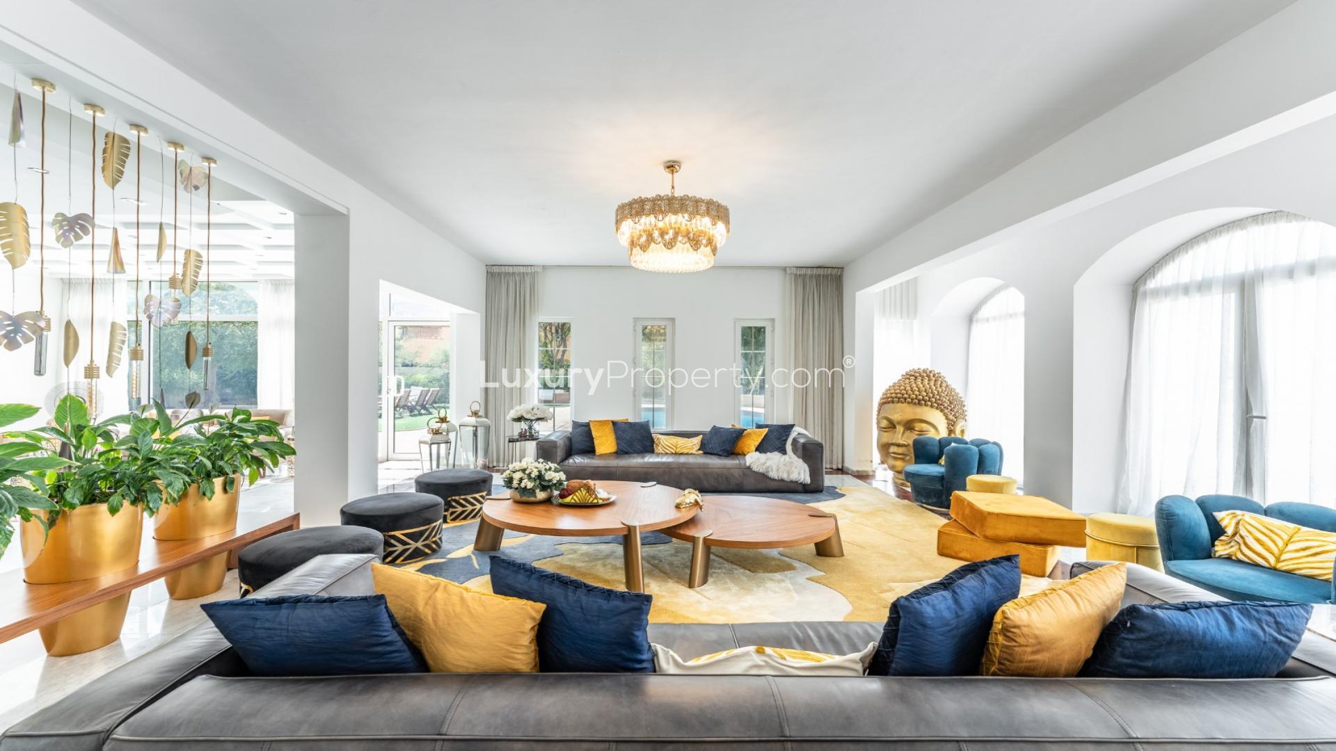 Opulent living room in Mirador La Coleccion villa, Arabian Ranches, showcasing elegant decor