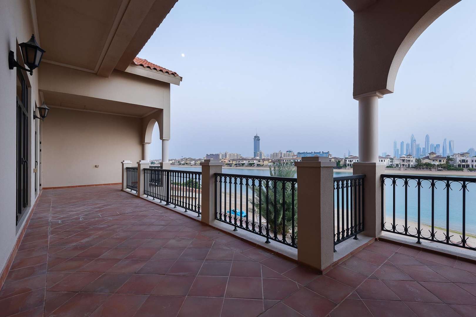 Luxurious living room in Mediterranean-inspired villa on Palm Jumeirah, featuring elegant decor
