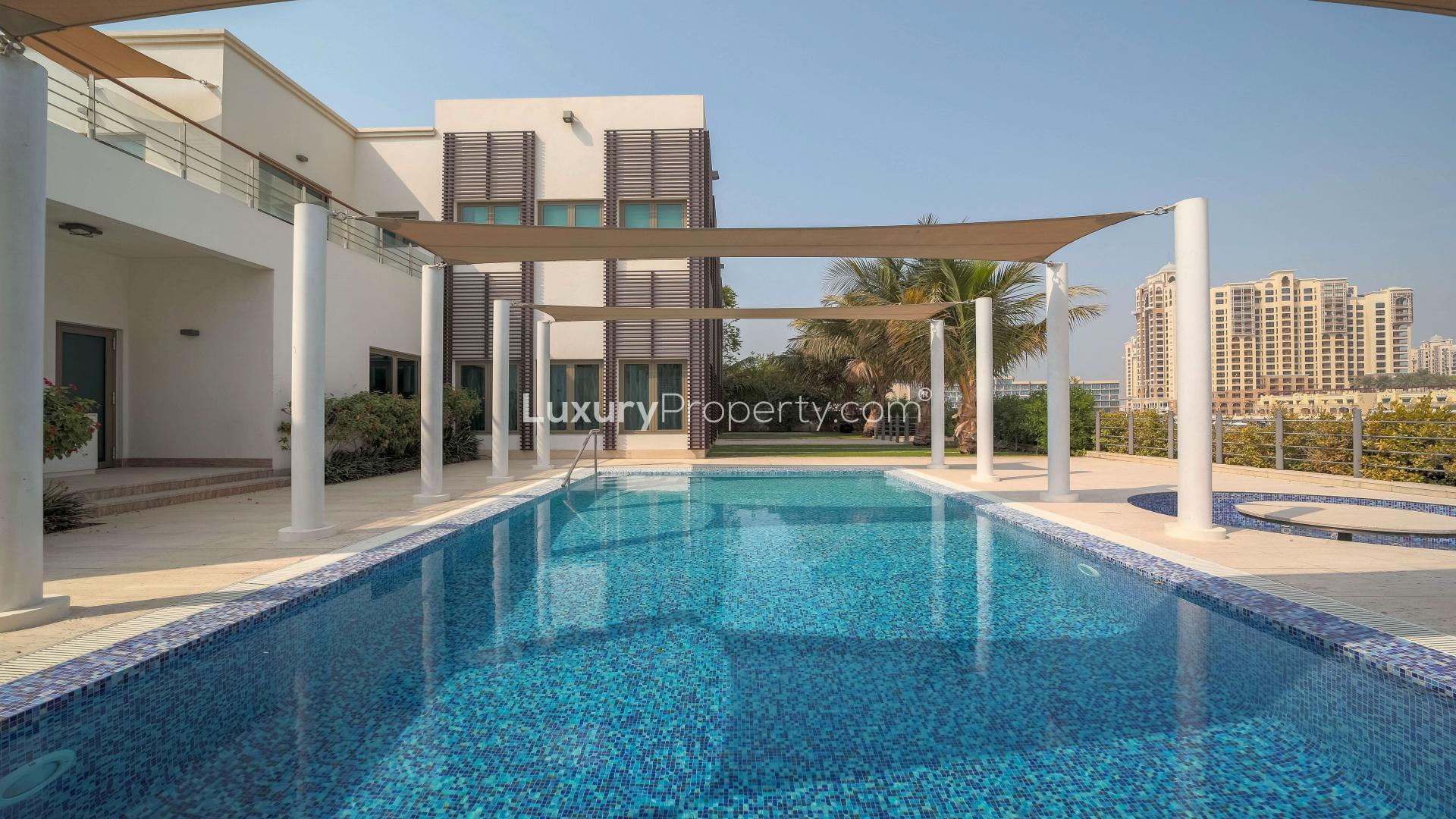 Fully renovated six-bedroom villa exterior in Palm Jumeirah's Signature Villas community