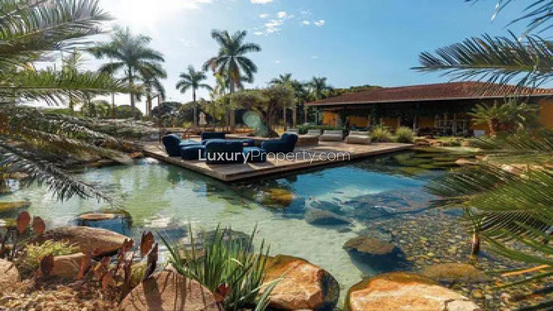 Aerial view of modern 6-bedroom villa with pool in Eden Hills, Mohamed Bin Zayed City