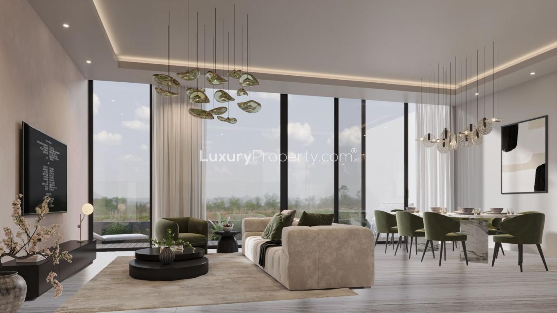 Luxurious living room in Terra Golf Collection villa, Jumeirah Golf Estates, modern decor