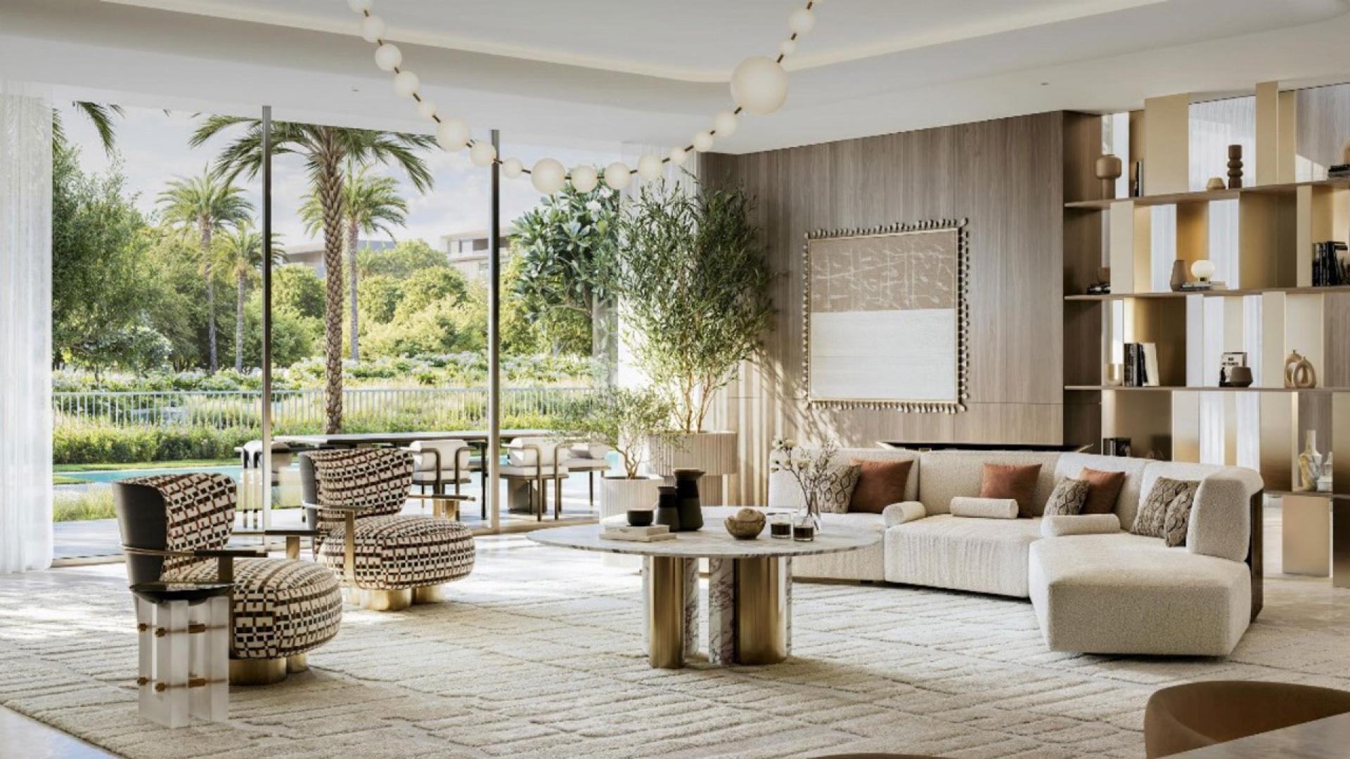 Lavita at The Oasis villa living room with garden view, luxury design by Emaar