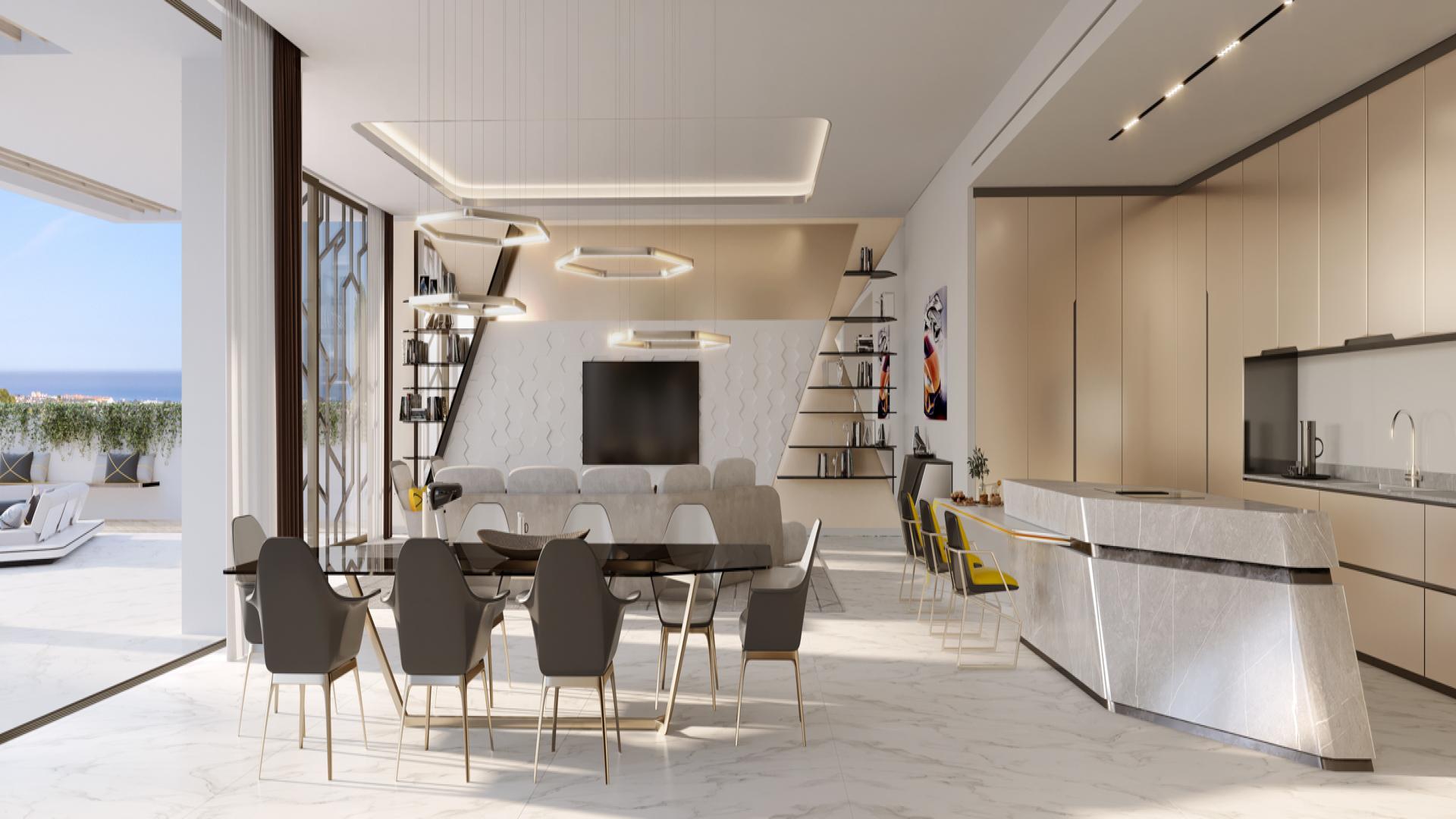 Luxurious living room with sea views in Diamante Villa, Costa del Sol