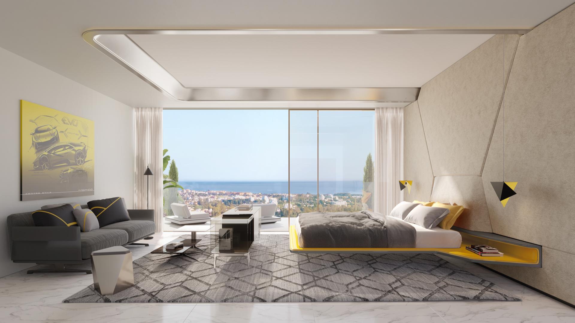 Modern kitchen and dining area in Diamante Villa, Costa del Sol with sea views