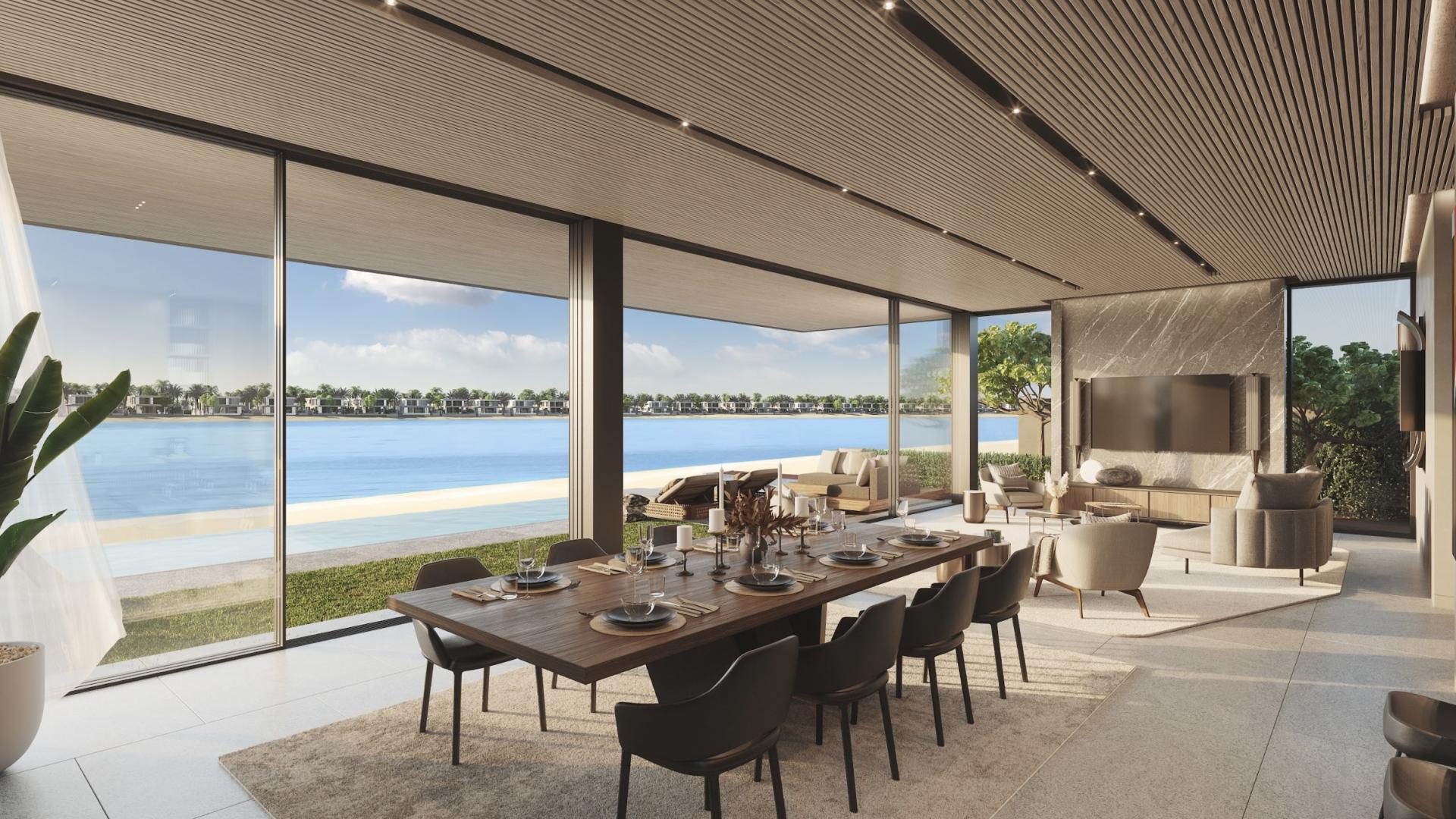 Luxurious dining and lounge area with sea view in Palm Jebel Ali villa, Dubai
