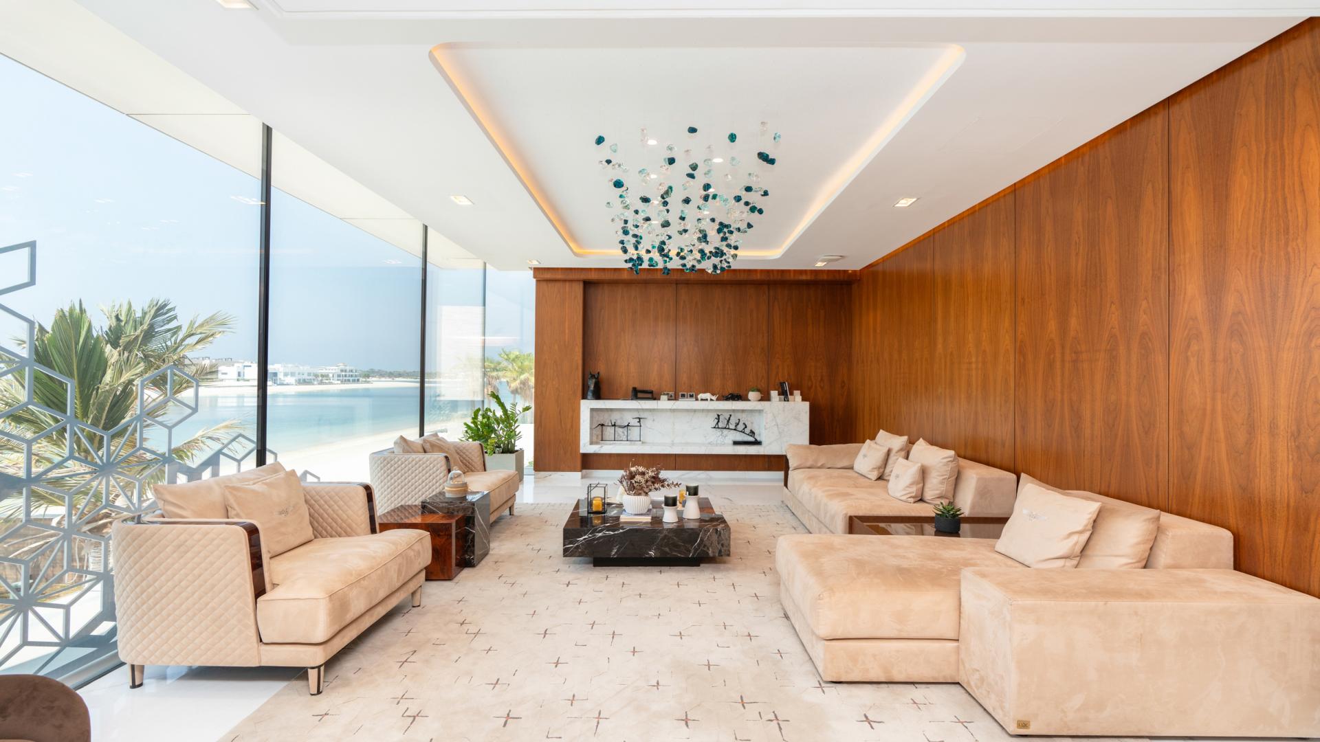 Luxury villa living room with ocean view in Palm Jumeirah, Signature Villas, for rent