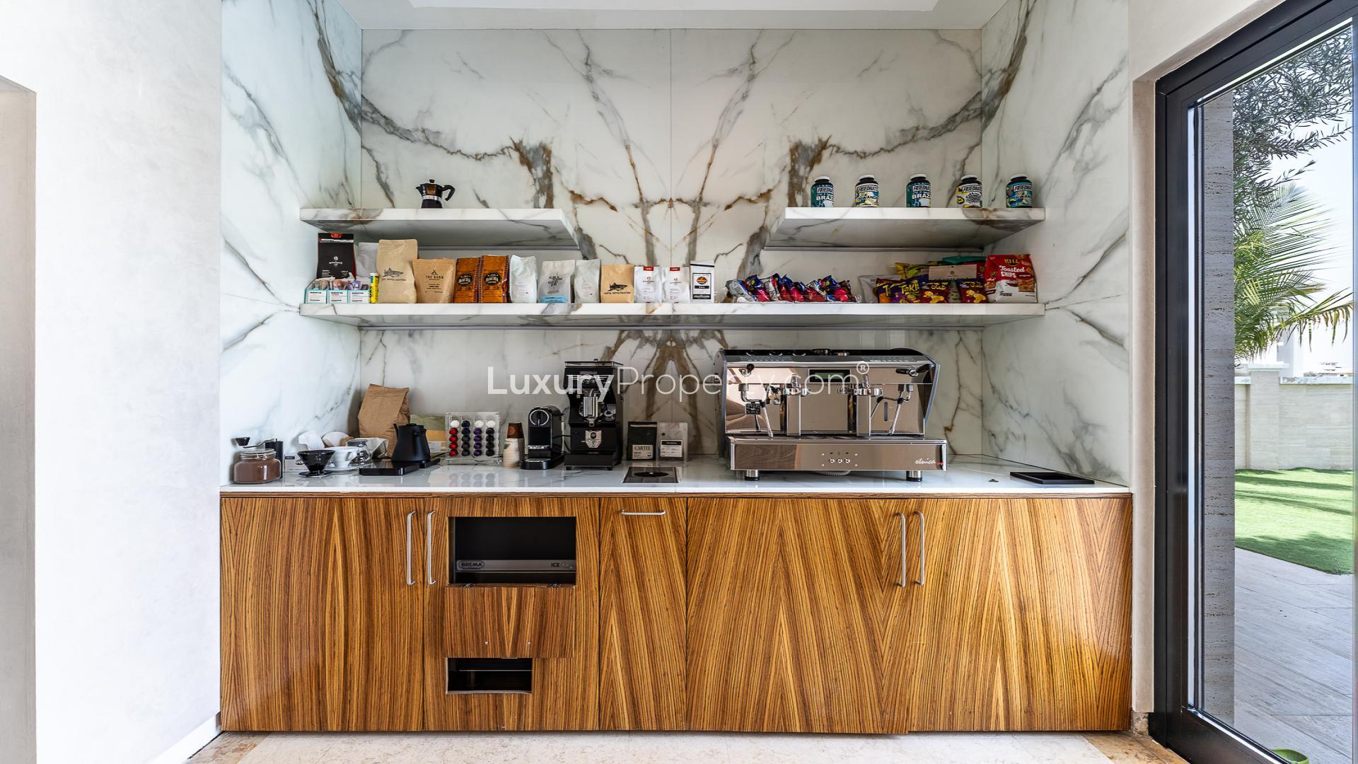 Luxurious entrance of 6-bed villa in Palm Jumeirah, featuring modern design and elegant decor