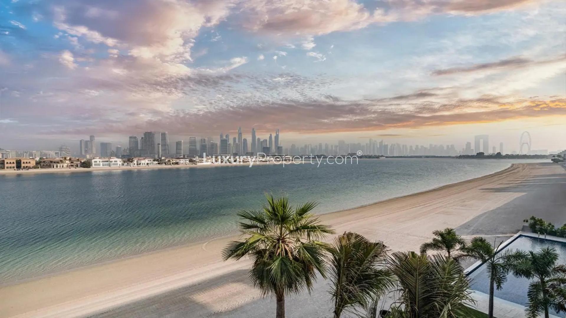 Luxury villa terrace with pool and stunning skyline view, Palm Jumeirah Signature Villas