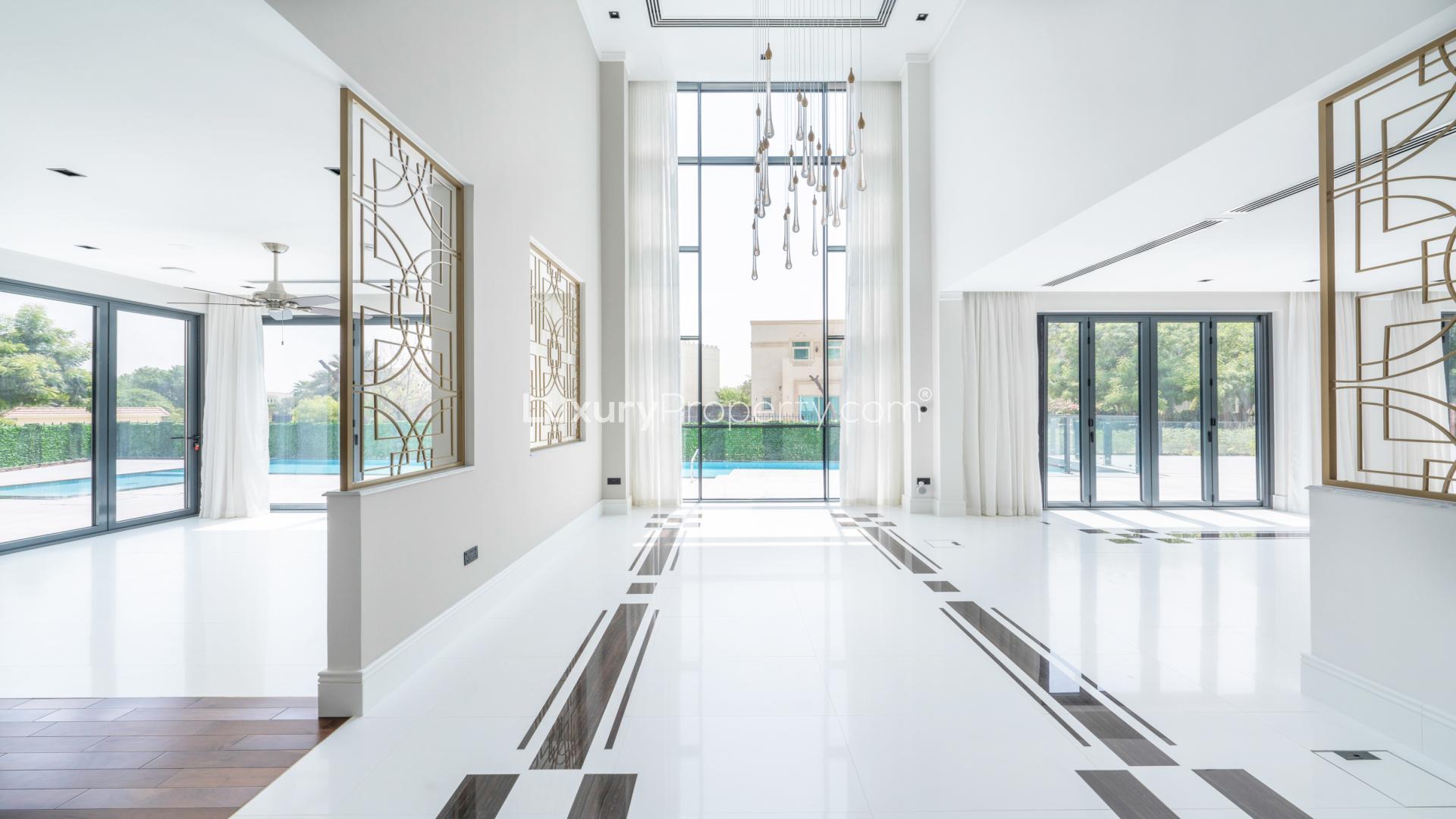 Luxurious 6-bed villa exterior with pool in Jumeirah Islands, Mediterranean Clusters