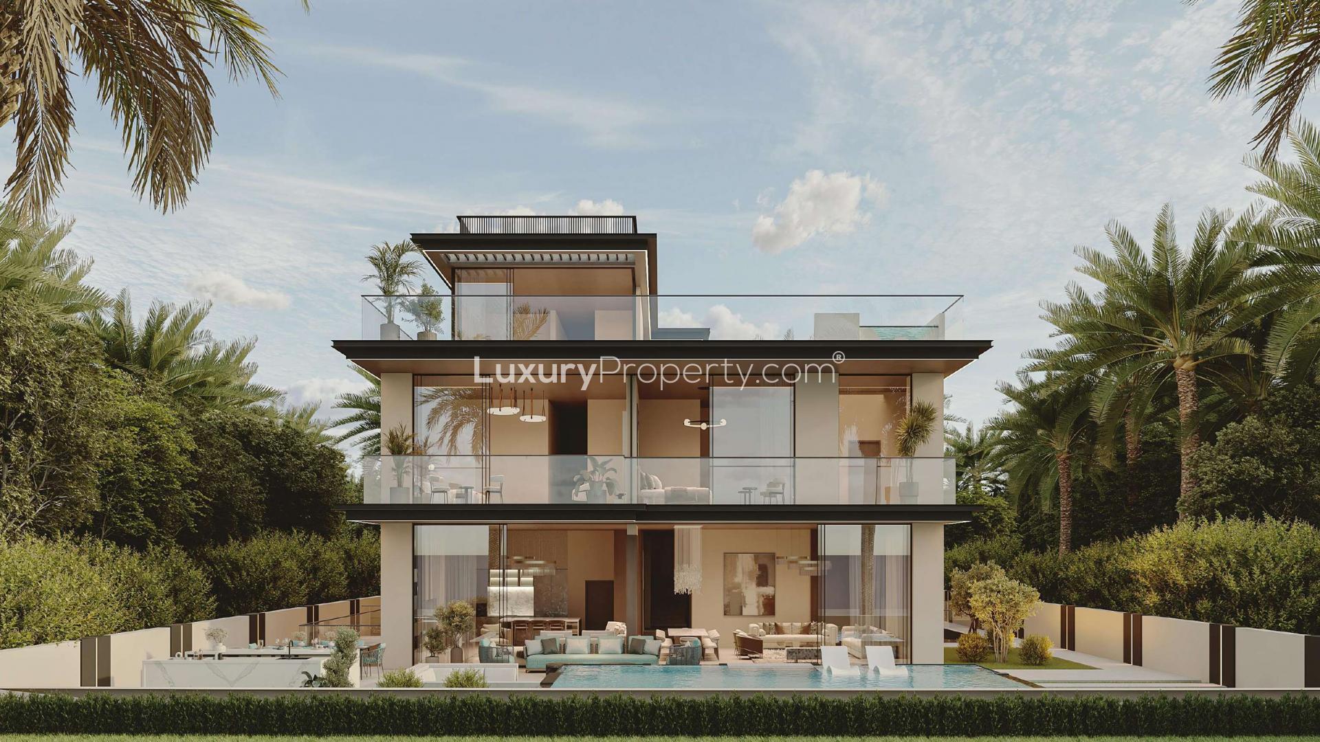 Modern kitchen with marble island in elegant Mohammed Bin Rashid City villa, District 11