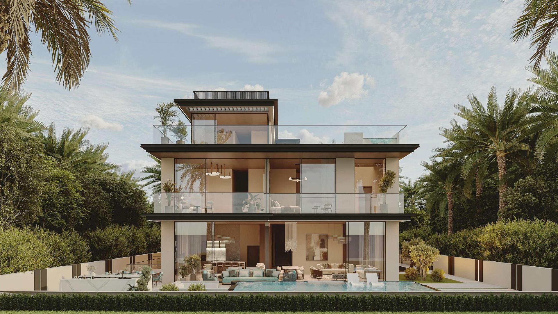 Modern kitchen with marble island in elegant Mohammed Bin Rashid City villa, District 11