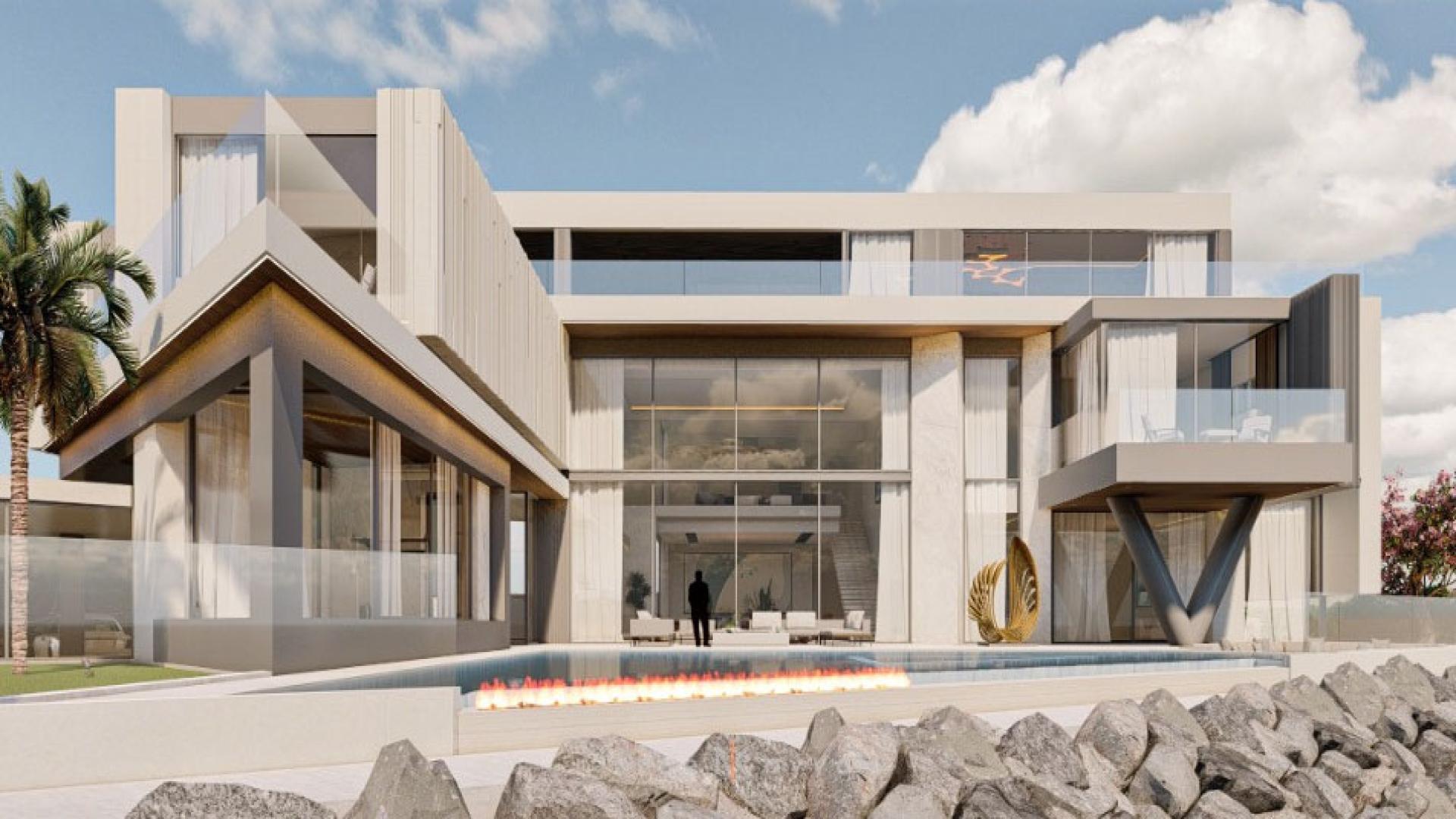 Luxurious living room in custom-built waterfront villa, Pearl Jumeirah, Dubai. Spacious and elegant design