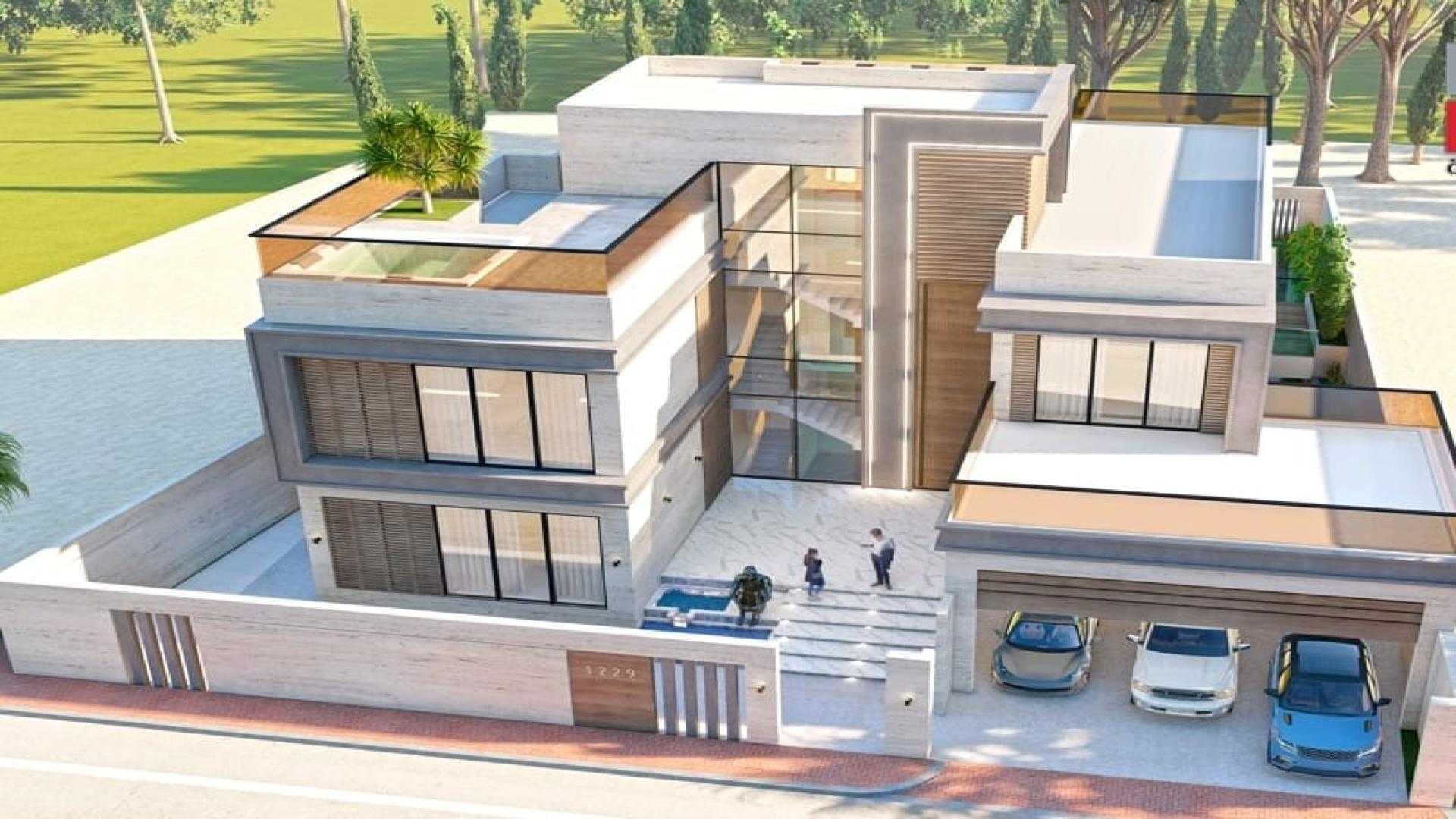 Exclusive semi-constructed villa exterior with modern design on Pearl Jumeirah, Jumeirah community