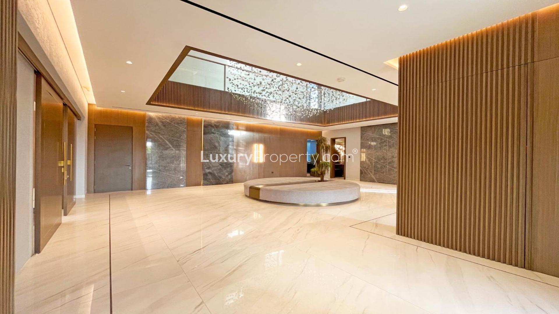 Luxurious villa interior with modern design on Pearl Jumeirah, featuring elegant marble flooring