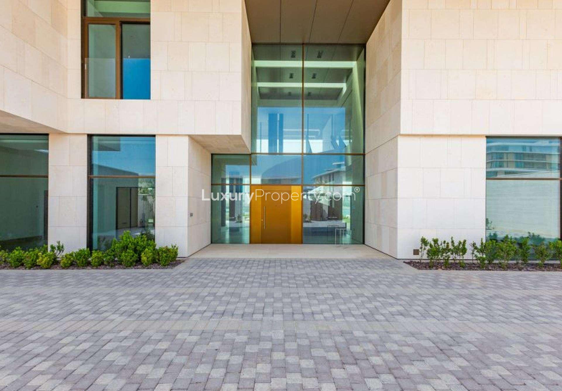 Modern kitchen with large windows in Bulgari Mansion, Jumeirah Bay Island villa for sale